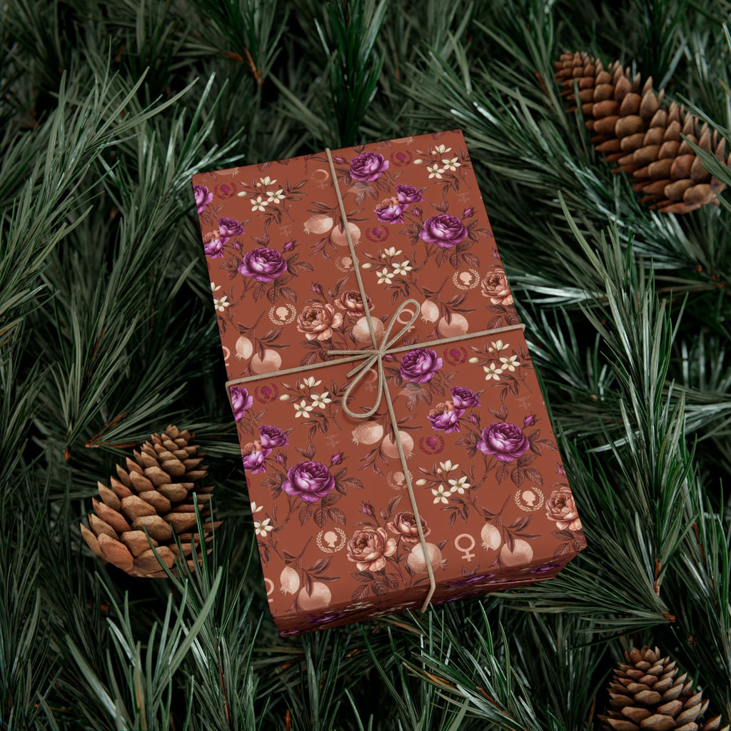 Rust Floral Pattern Gift Wrap Paper | Seamless Flower Wrapping Paper Roll
