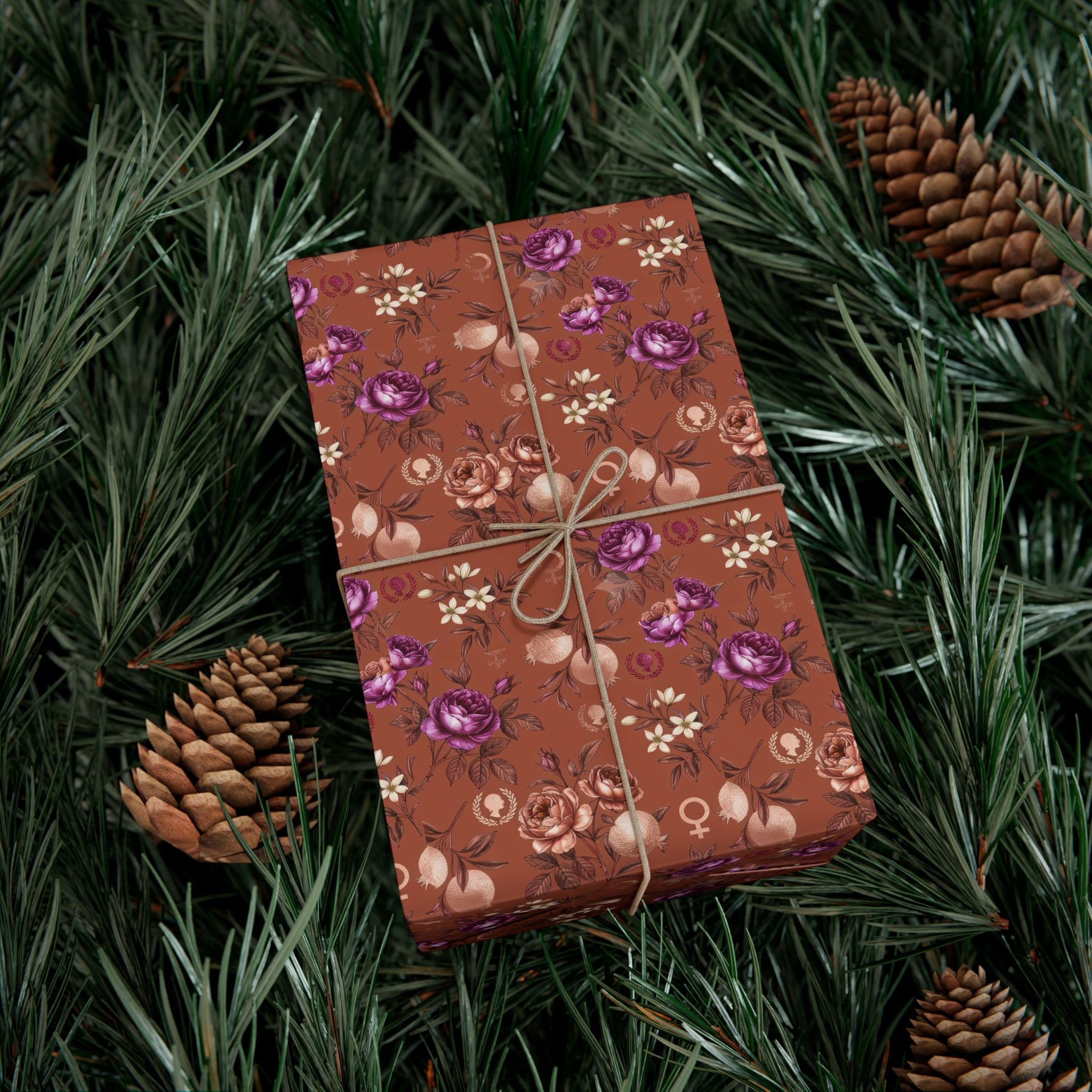 Rust Floral Pattern Gift Wrap Paper | Seamless Flower Wrapping Paper Roll