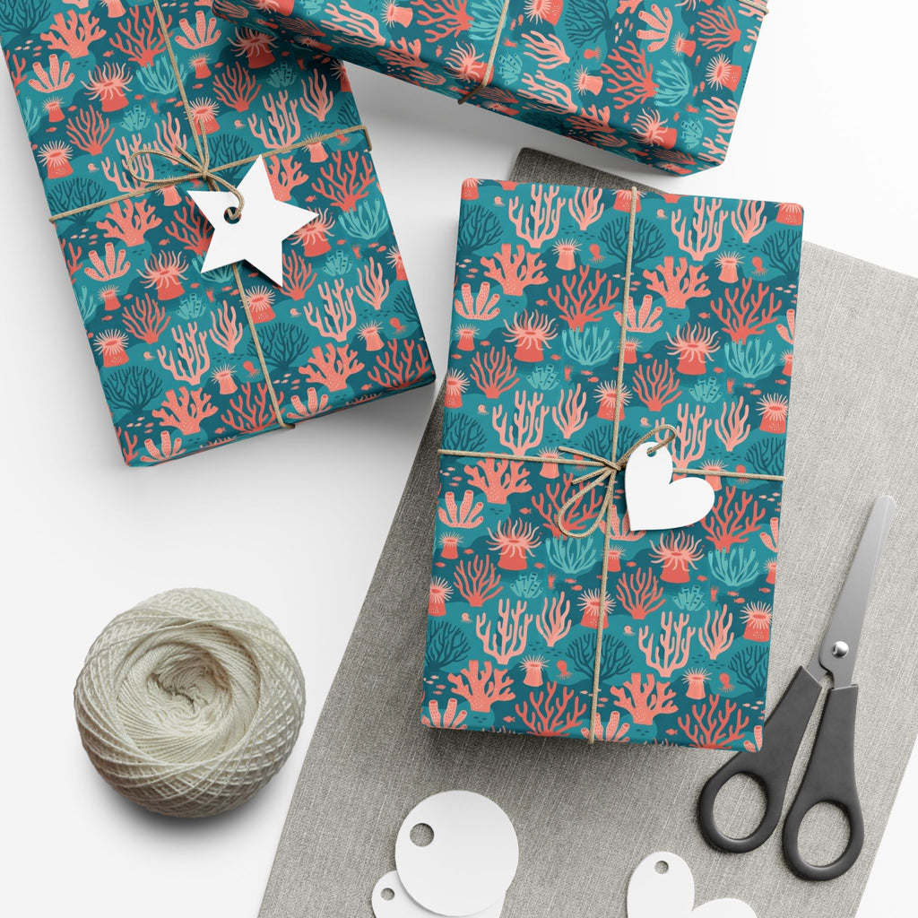 Coral Reef Pattern Gift Wrap Papers | Ocean Seaweed Shells Wrapping Paper