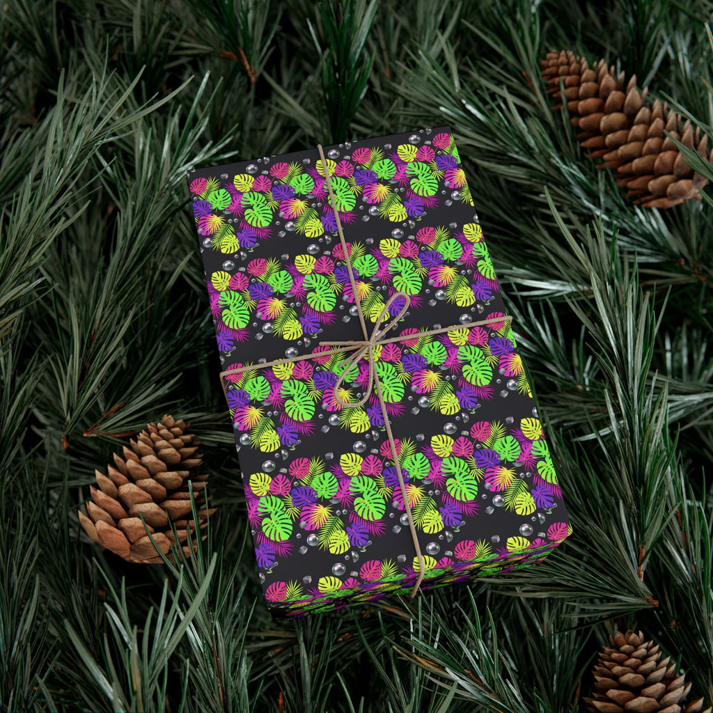 Neon Floral Pattern Gift Wrap Paper | Bright Botanical Wrapping Roll