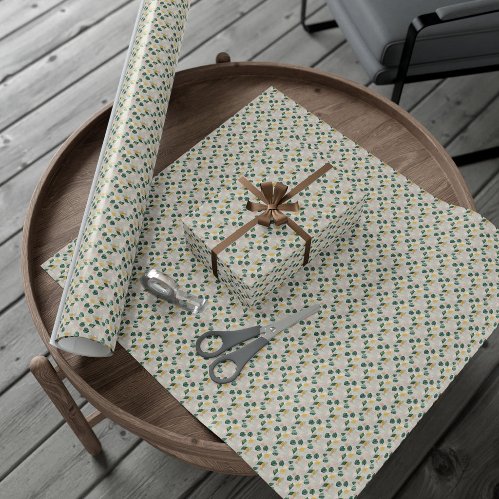 Abstract Leaf Pattern Gift Wrap, Botanical Wrapping Paper Roll | Neutral Green Beige