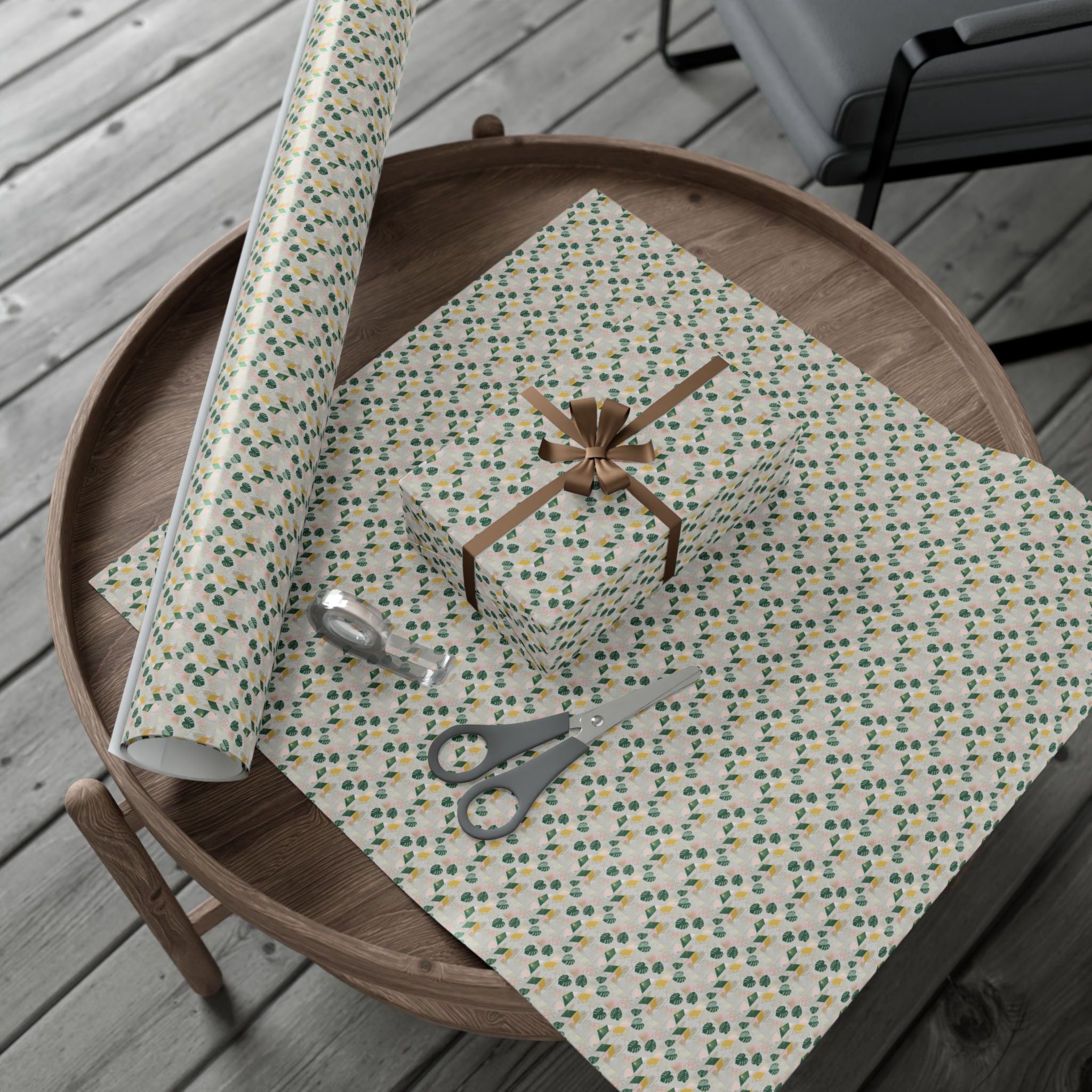 Abstract Leaf Pattern Gift Wrap, Botanical Wrapping Paper Roll | Neutral Green Beige