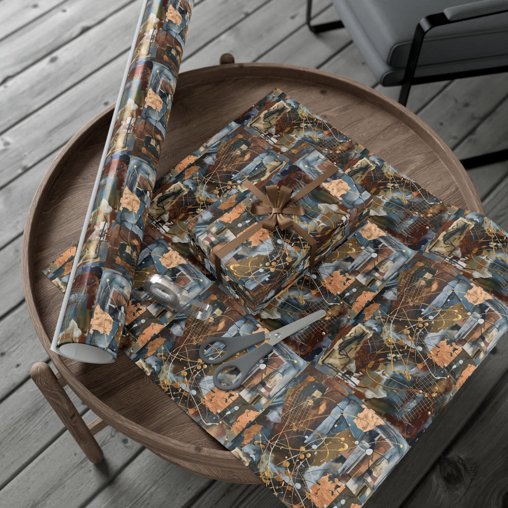 Abstract Paint Splatter Gift Wrap Papers | Modern Brown Blue Wrapping Paper
