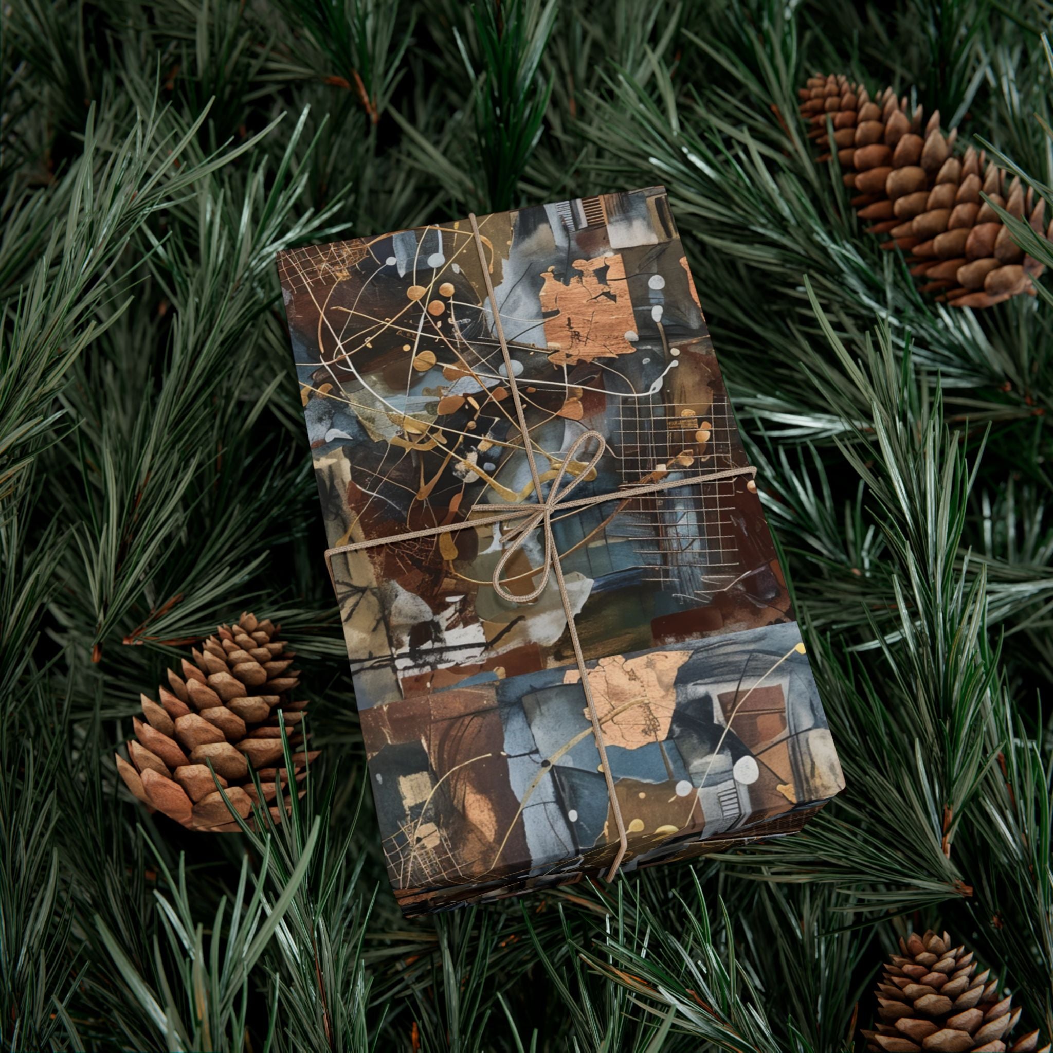 Abstract Paint Splatter Gift Wrap Papers | Modern Brown Blue Wrapping Paper