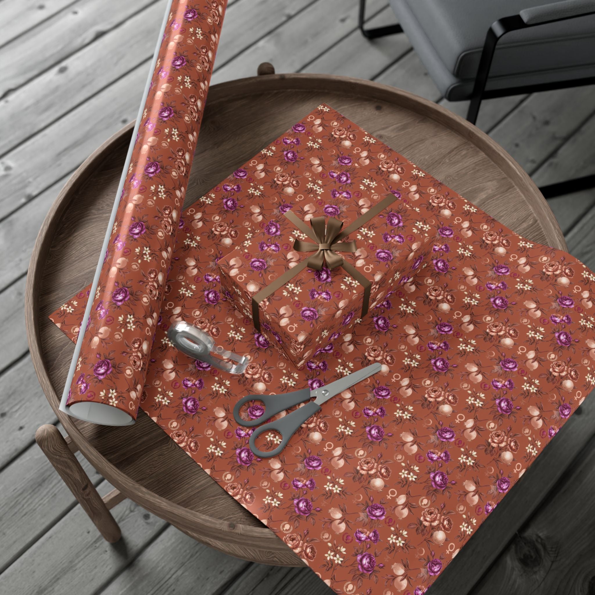 Rust Floral Pattern Gift Wrap Paper | Seamless Flower Wrapping Paper Roll