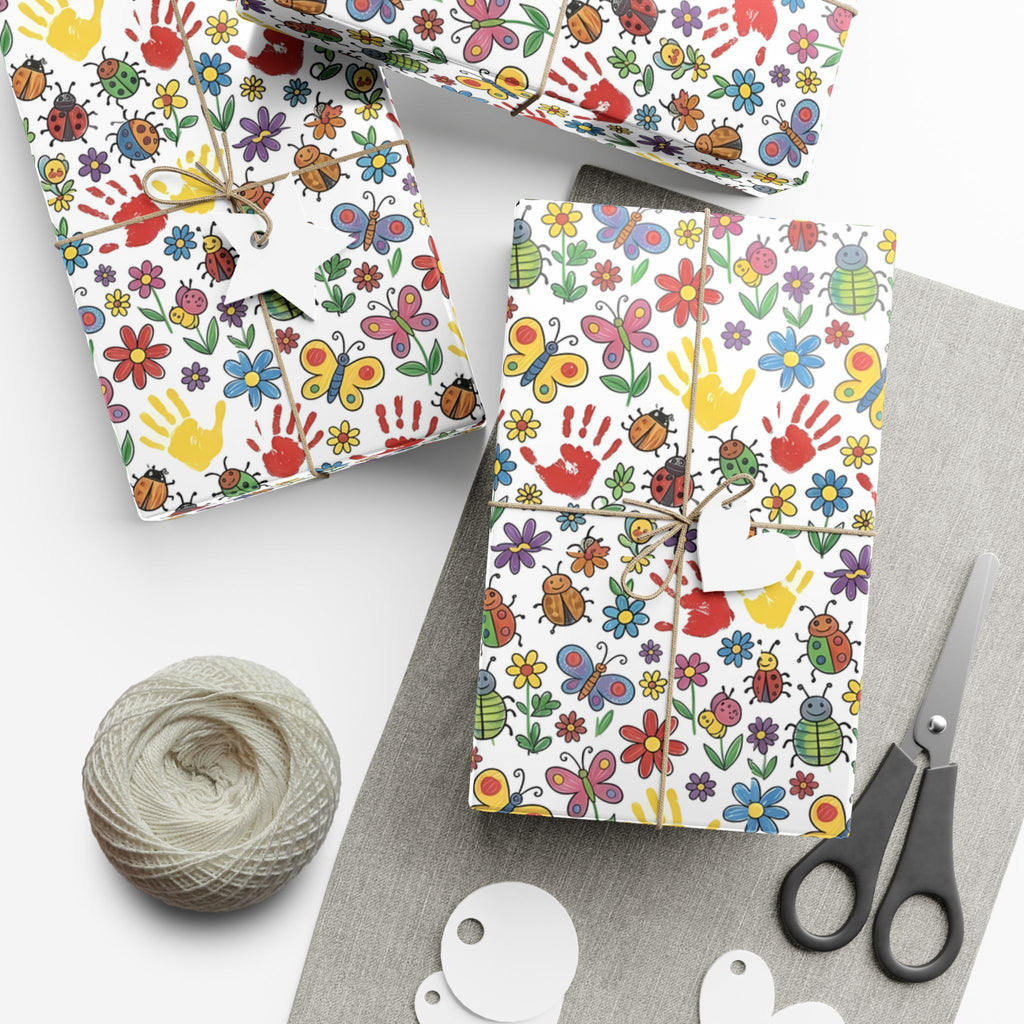 Kids Handprint Flowers Pattern Gift Wrap Paper | Floral Children's Wrapping