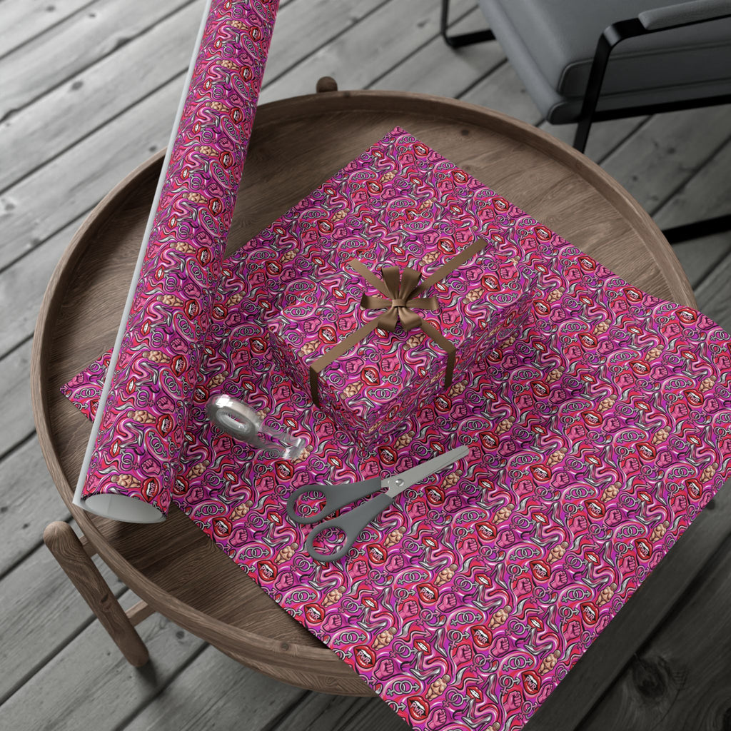 Psychedelic Lip PWR Pattern Gift Wrap Paper | Pink Swirl Wrapping Paper