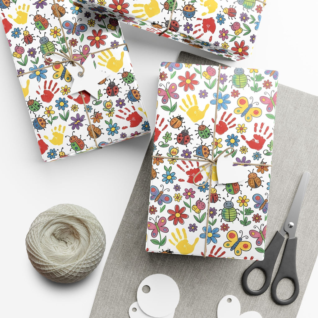 Kids Handprint Flowers Pattern Gift Wrap Paper | Floral Children's Wrapping