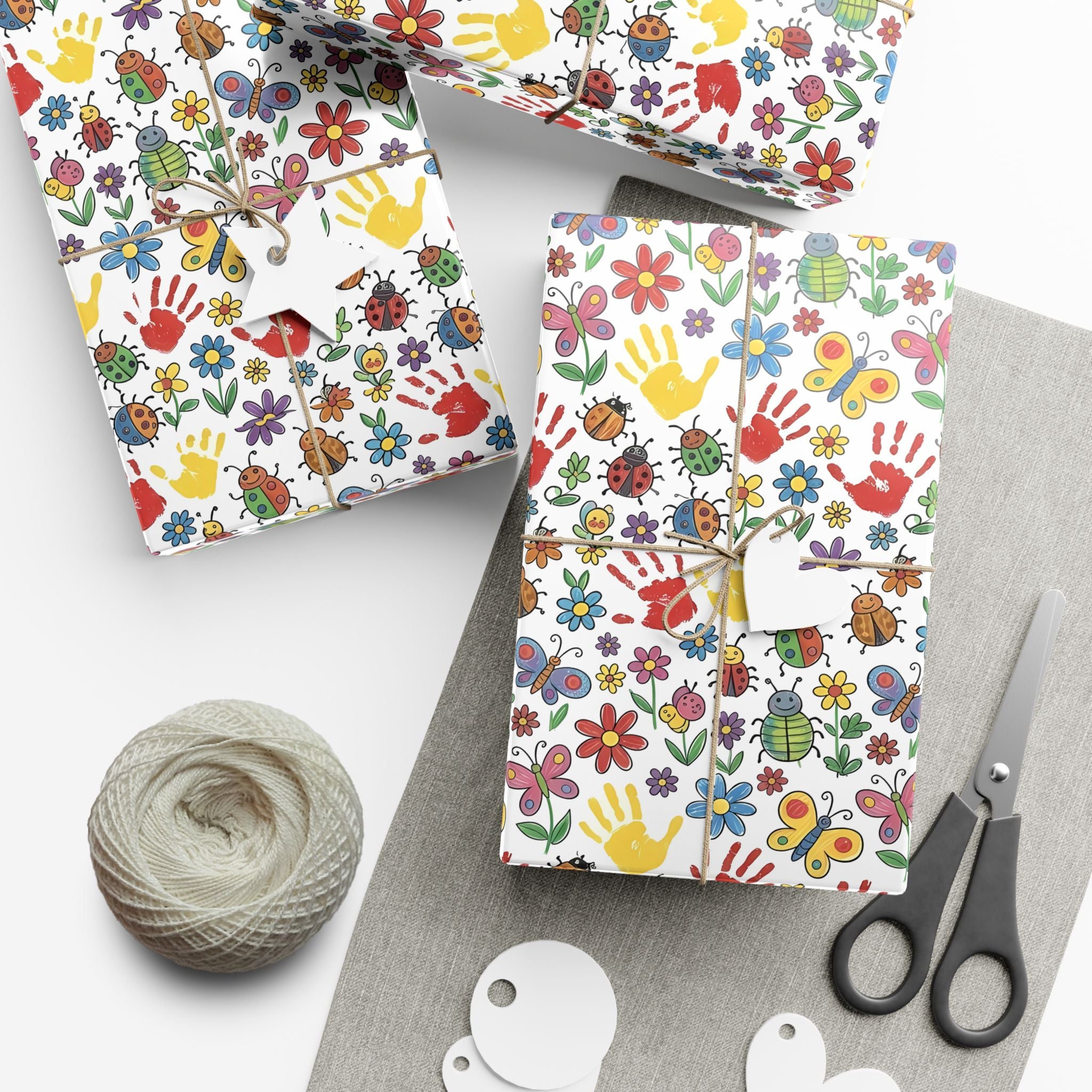 Kids Handprint Flowers Pattern Gift Wrap Paper | Floral Children's Wrapping