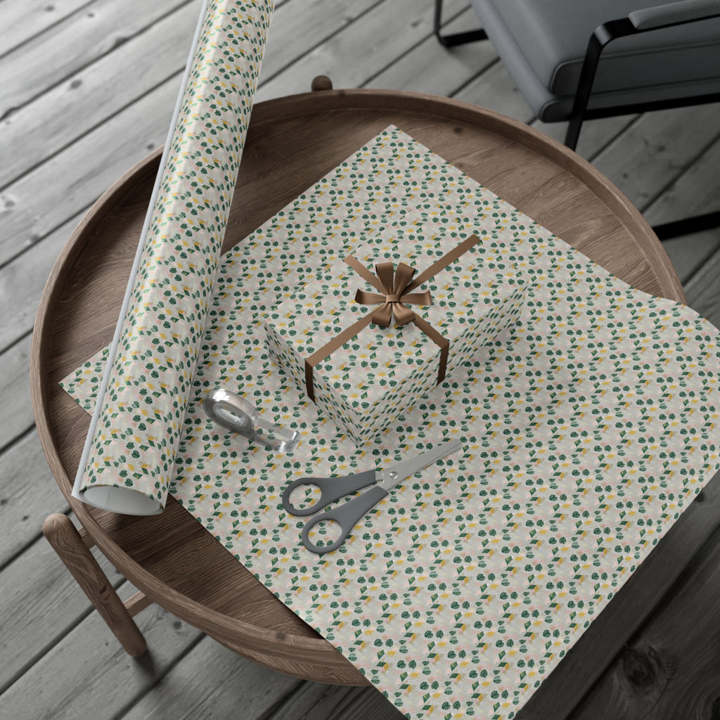 Abstract Leaf Pattern Gift Wrap, Botanical Wrapping Paper Roll | Neutral Green Beige