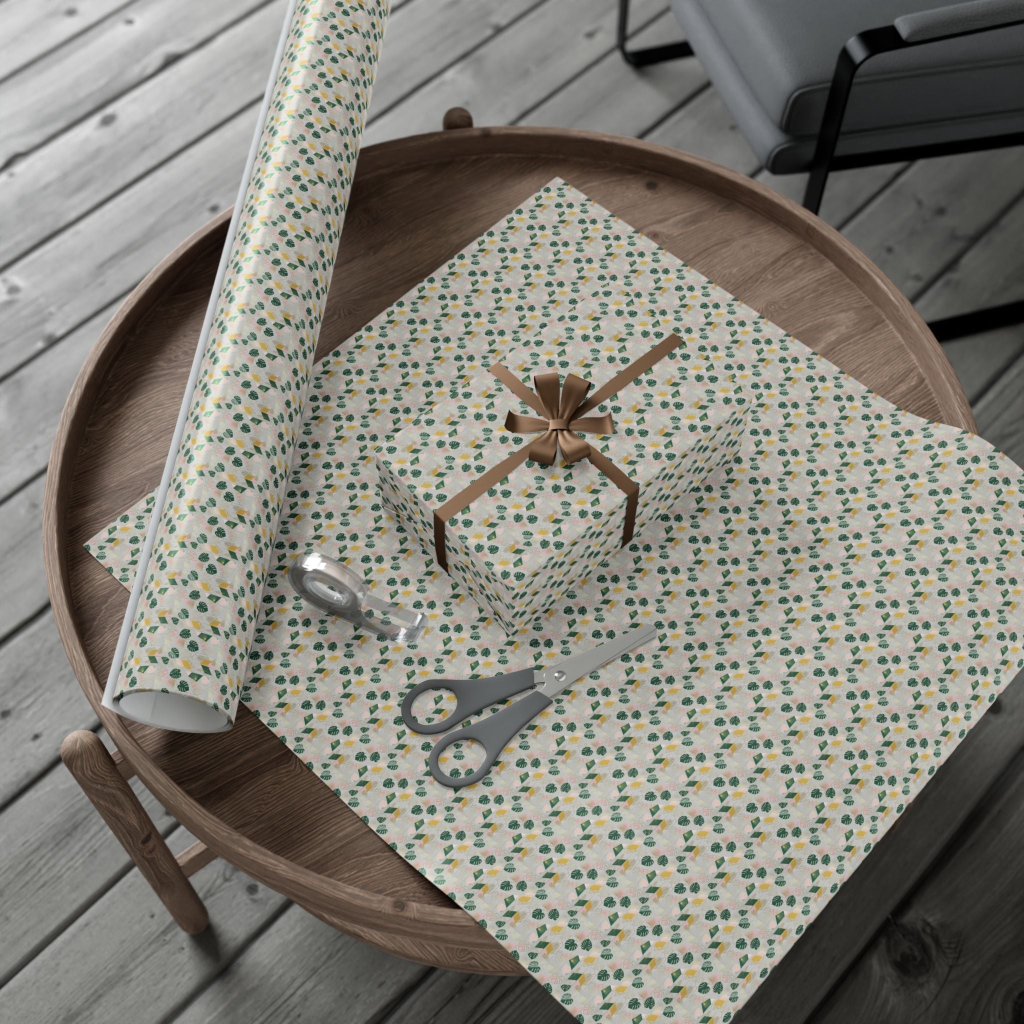 Abstract Leaf Pattern Gift Wrap, Botanical Wrapping Paper Roll | Neutral Green Beige
