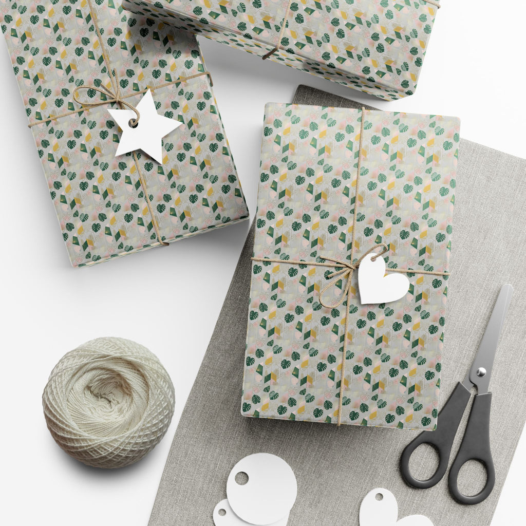 Abstract Leaf Pattern Gift Wrap, Botanical Wrapping Paper Roll | Neutral Green Beige