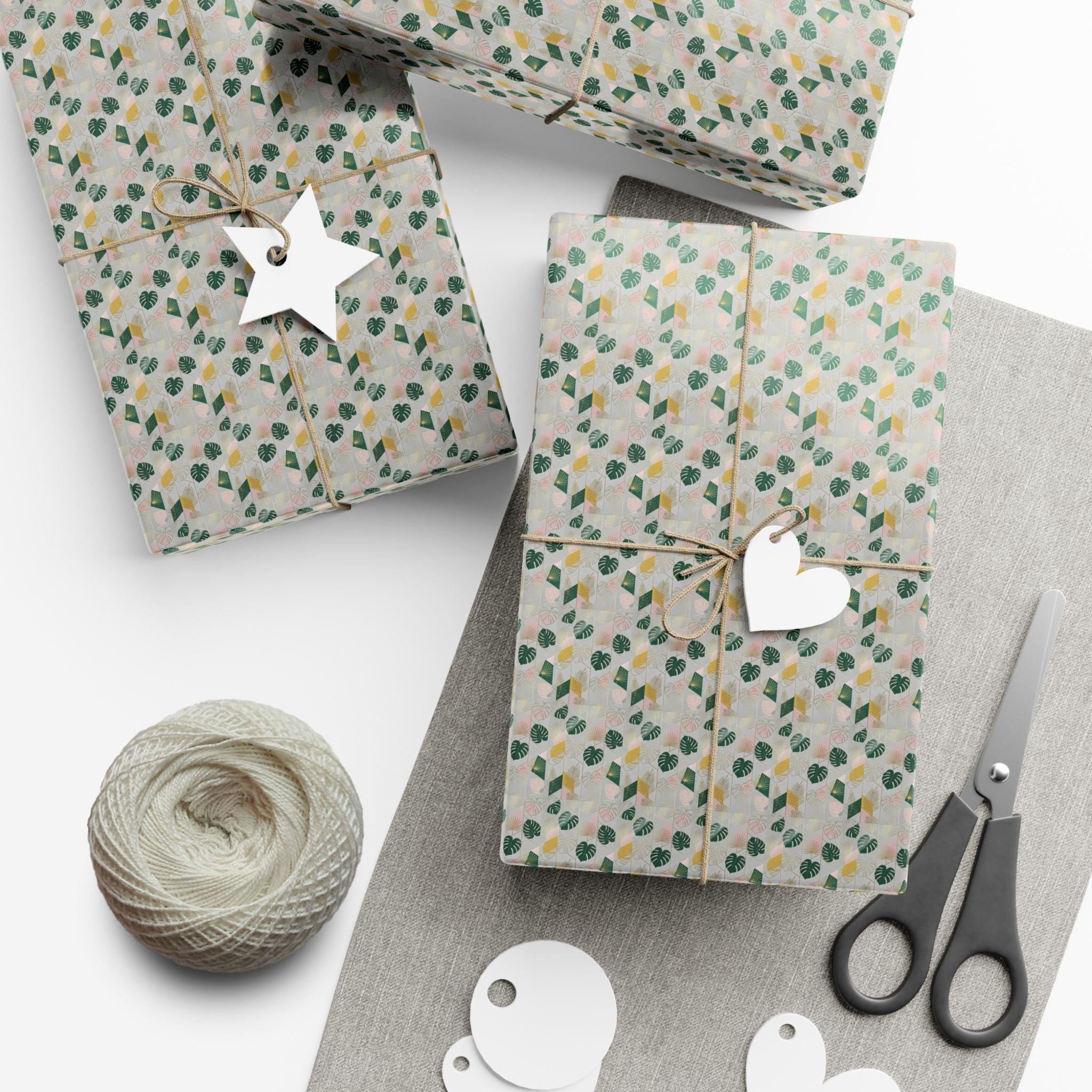 Abstract Leaf Pattern Gift Wrap, Botanical Wrapping Paper Roll | Neutral Green Beige