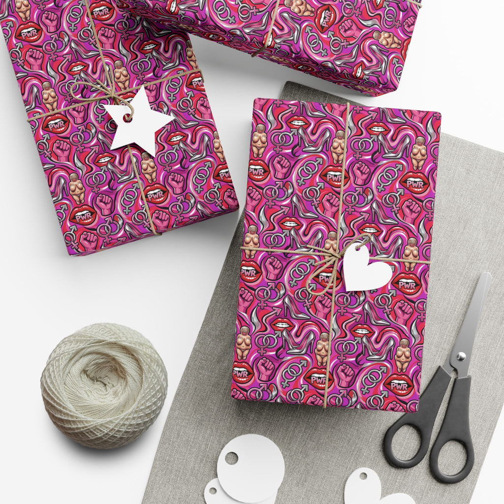 Psychedelic Lip PWR Pattern Gift Wrap Paper | Pink Swirl Wrapping Paper