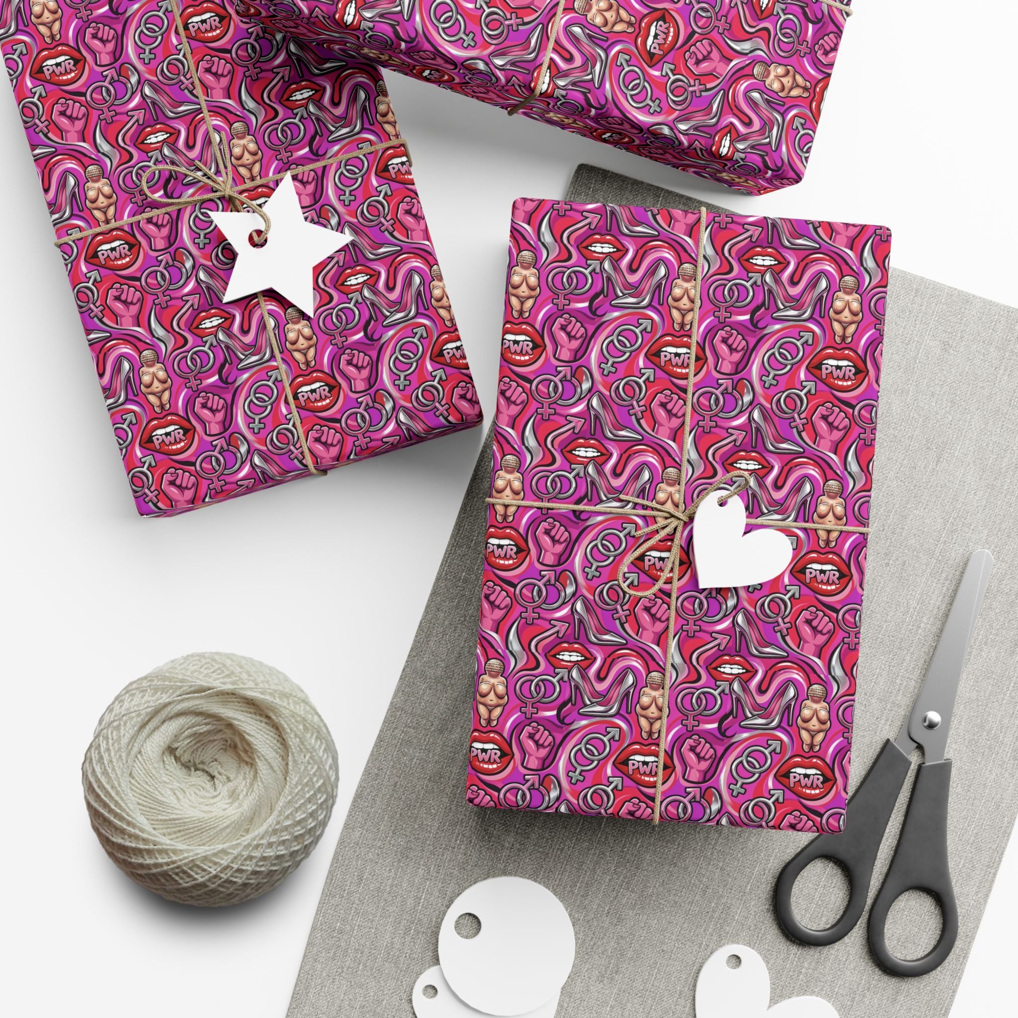 Psychedelic Lip PWR Pattern Gift Wrap Paper | Pink Swirl Wrapping Paper