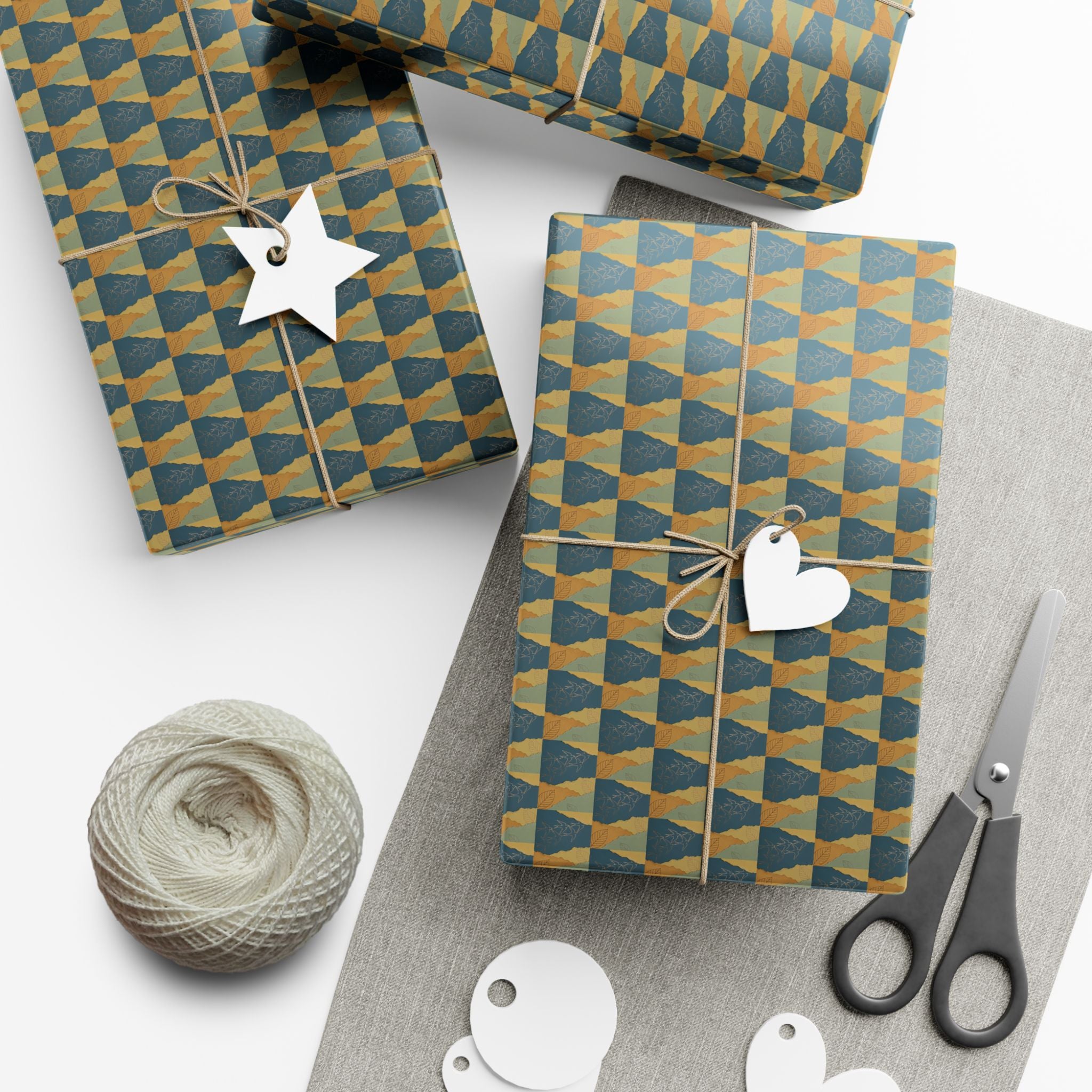 Geometric Birds Pattern Gift Wrap Papers | Blue Green Diamond Wrapping Paper