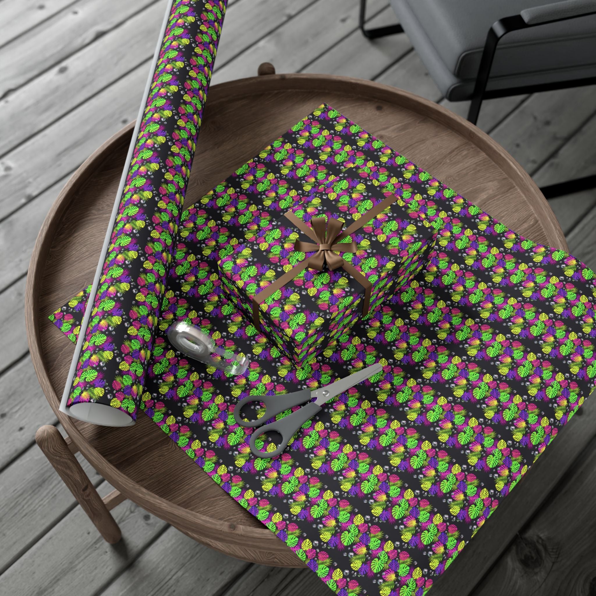 Neon Floral Pattern Gift Wrap Paper | Bright Botanical Wrapping Roll
