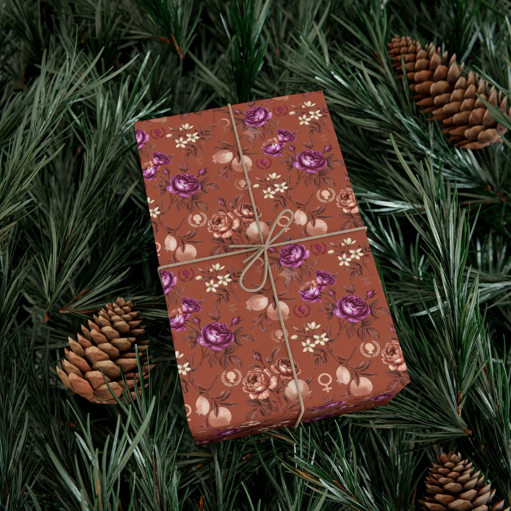 Rust Floral Pattern Gift Wrap Paper | Seamless Flower Wrapping Paper Roll