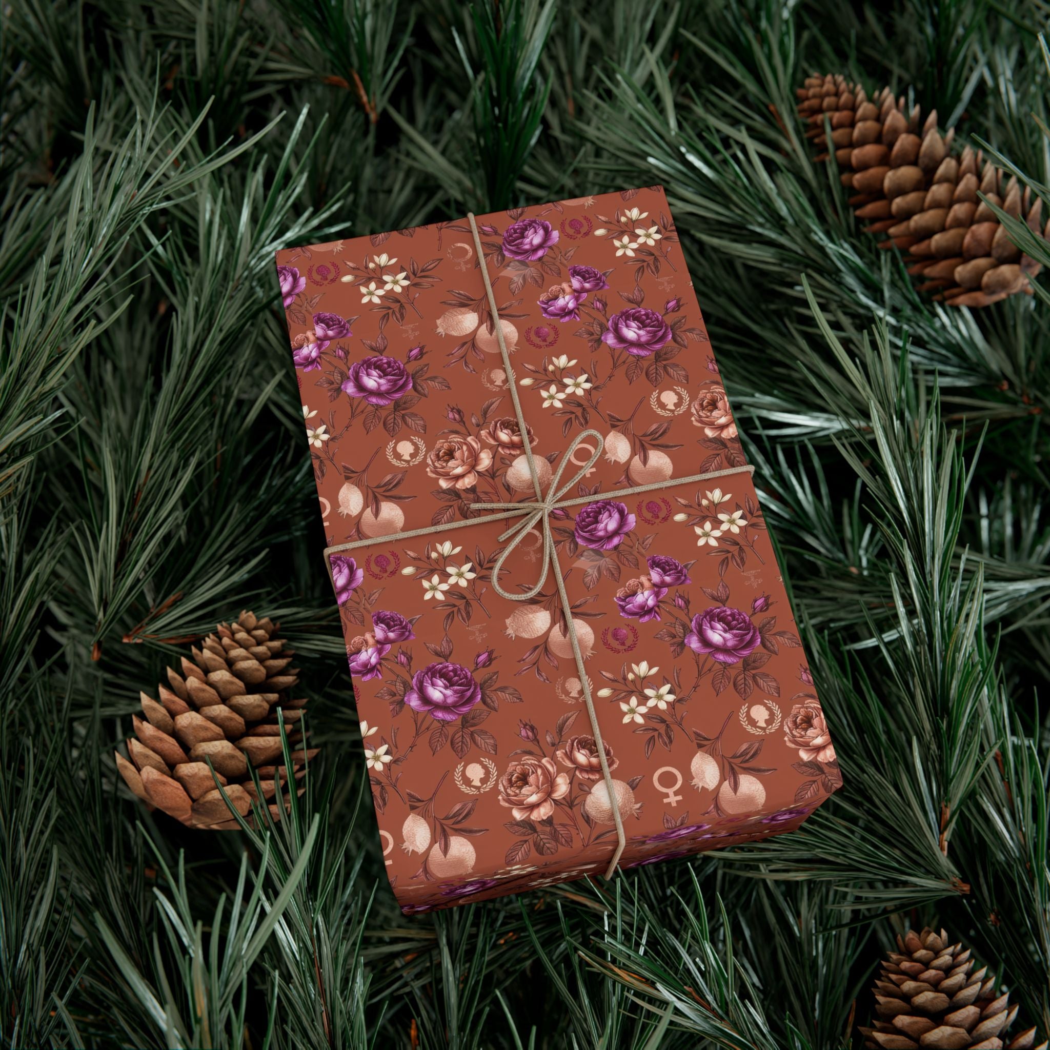 Rust Floral Pattern Gift Wrap Paper | Seamless Flower Wrapping Paper Roll