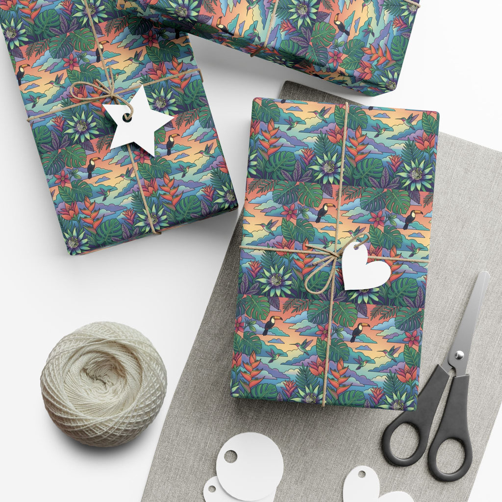 Tropical Floral Pattern Gift Wrap Papers | Botanical Jungle Wrapping Paper Roll