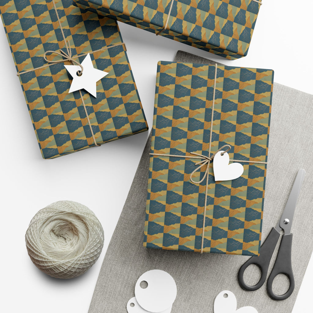 Geometric Birds Pattern Gift Wrap Papers | Blue Green Diamond Wrapping Paper