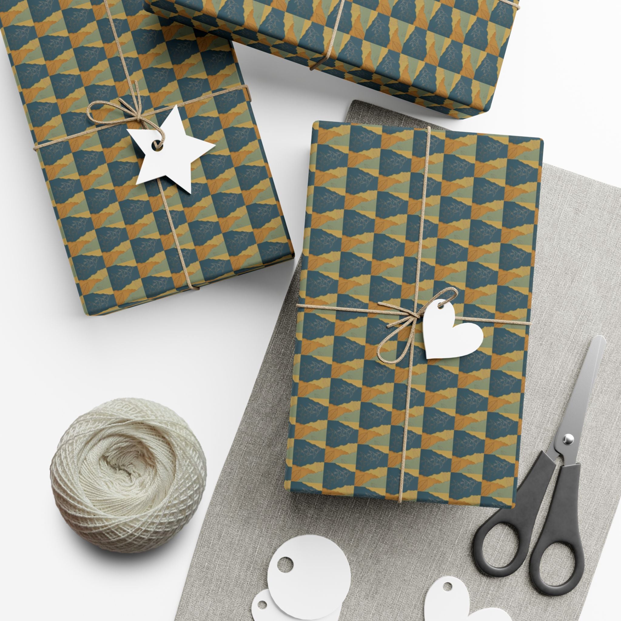 Geometric Birds Pattern Gift Wrap Papers | Blue Green Diamond Wrapping Paper