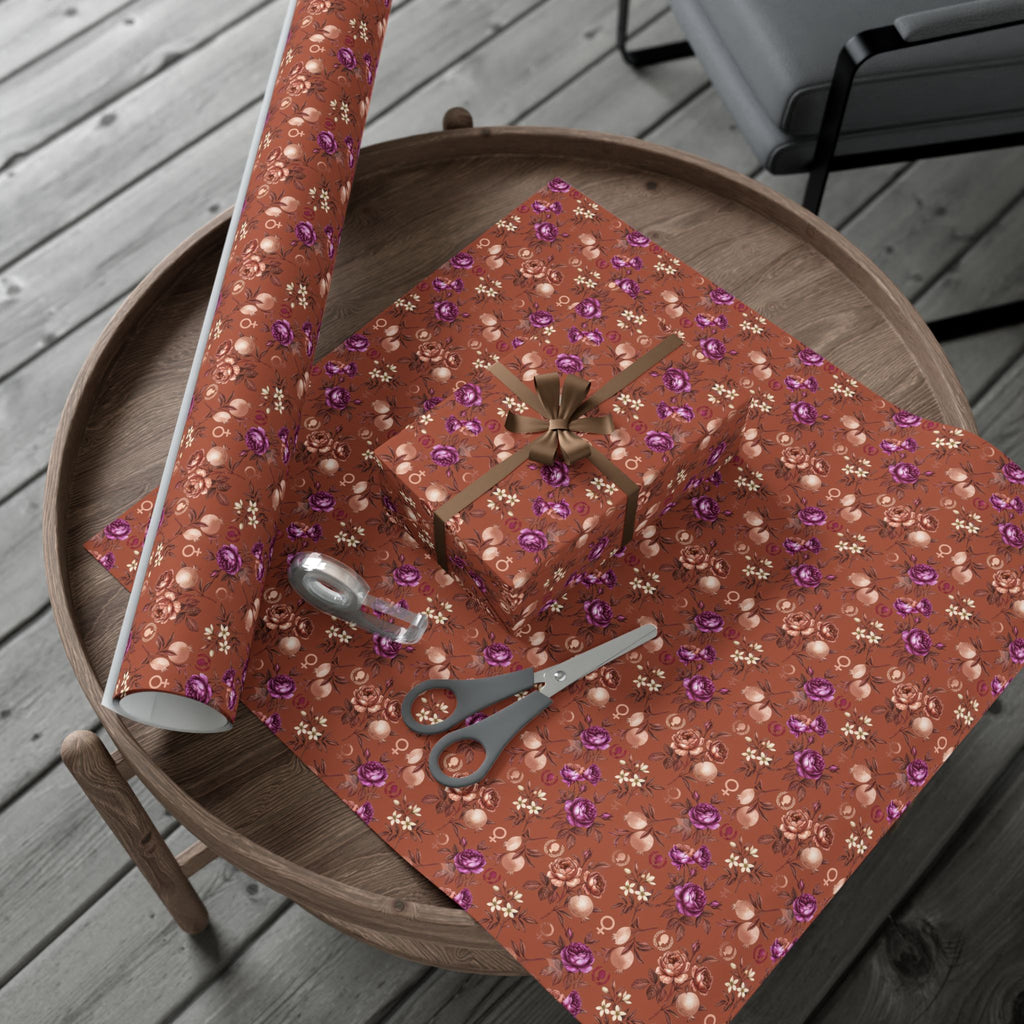 Rust Floral Pattern Gift Wrap Paper | Seamless Flower Wrapping Paper Roll
