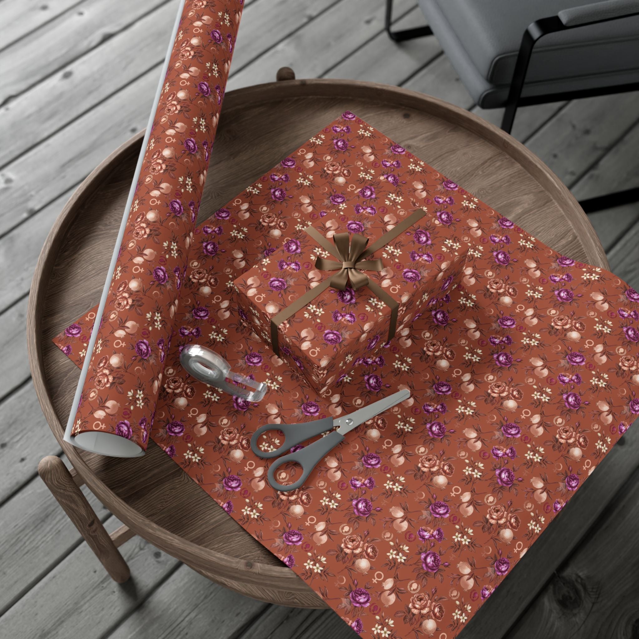 Rust Floral Pattern Gift Wrap Paper | Seamless Flower Wrapping Paper Roll
