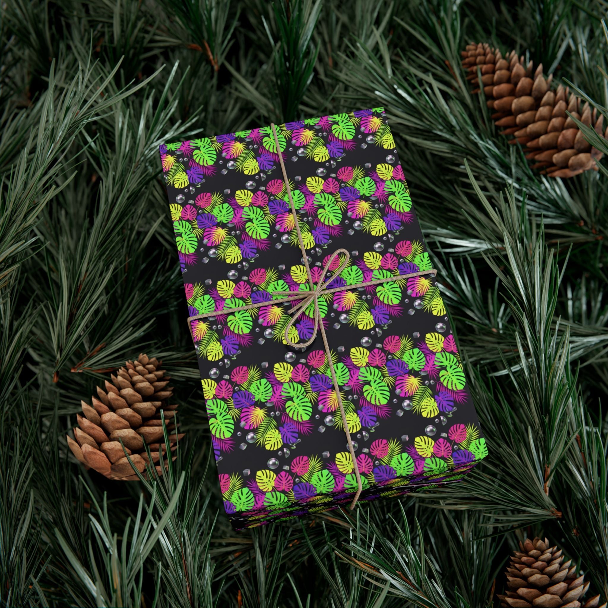 Neon Floral Pattern Gift Wrap Paper | Bright Botanical Wrapping Roll