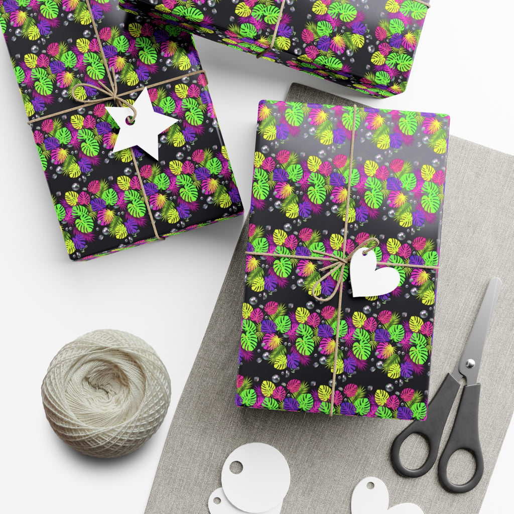 Neon Floral Pattern Gift Wrap Paper | Bright Botanical Wrapping Roll