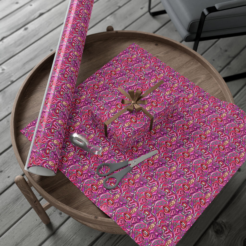 Psychedelic Lip PWR Pattern Gift Wrap Paper | Pink Swirl Wrapping Paper