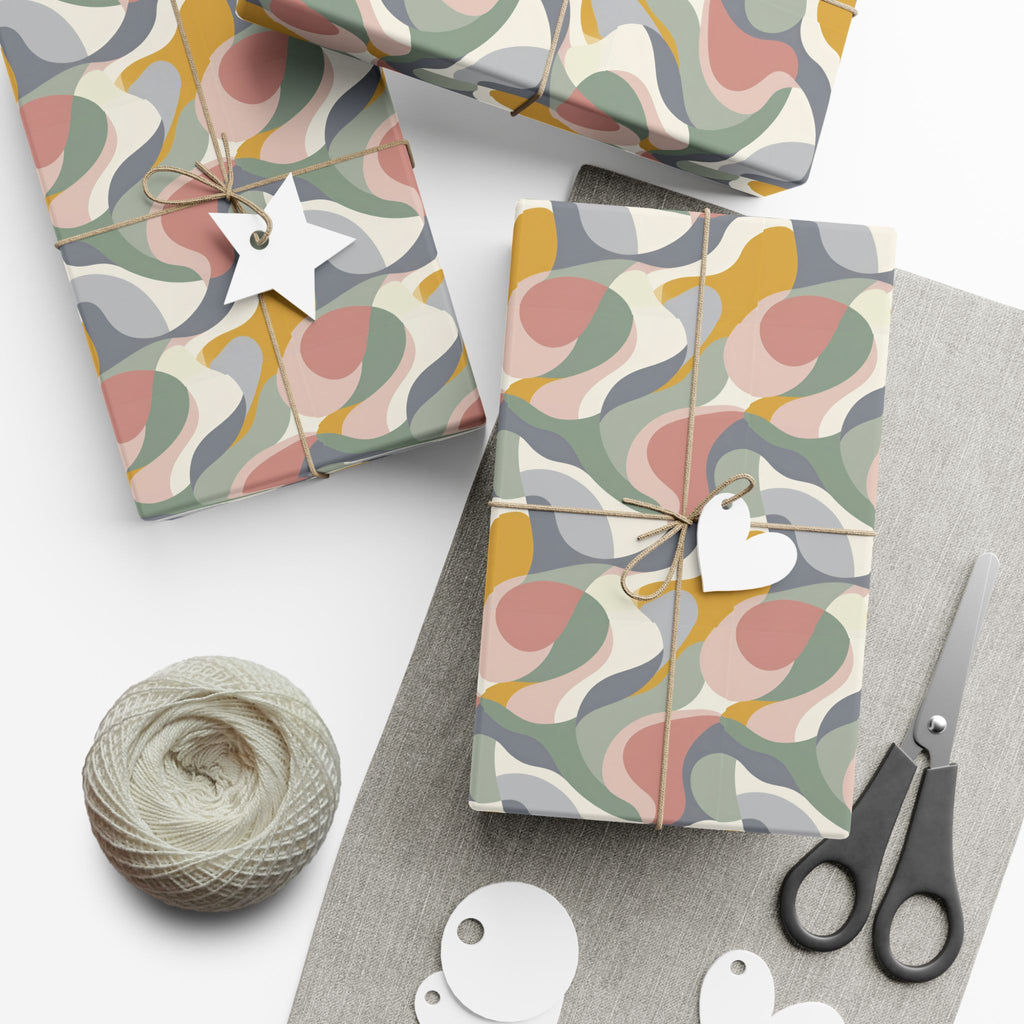Abstract Retro Swirl Gift Wrap Papers | Colorful Organic Pattern