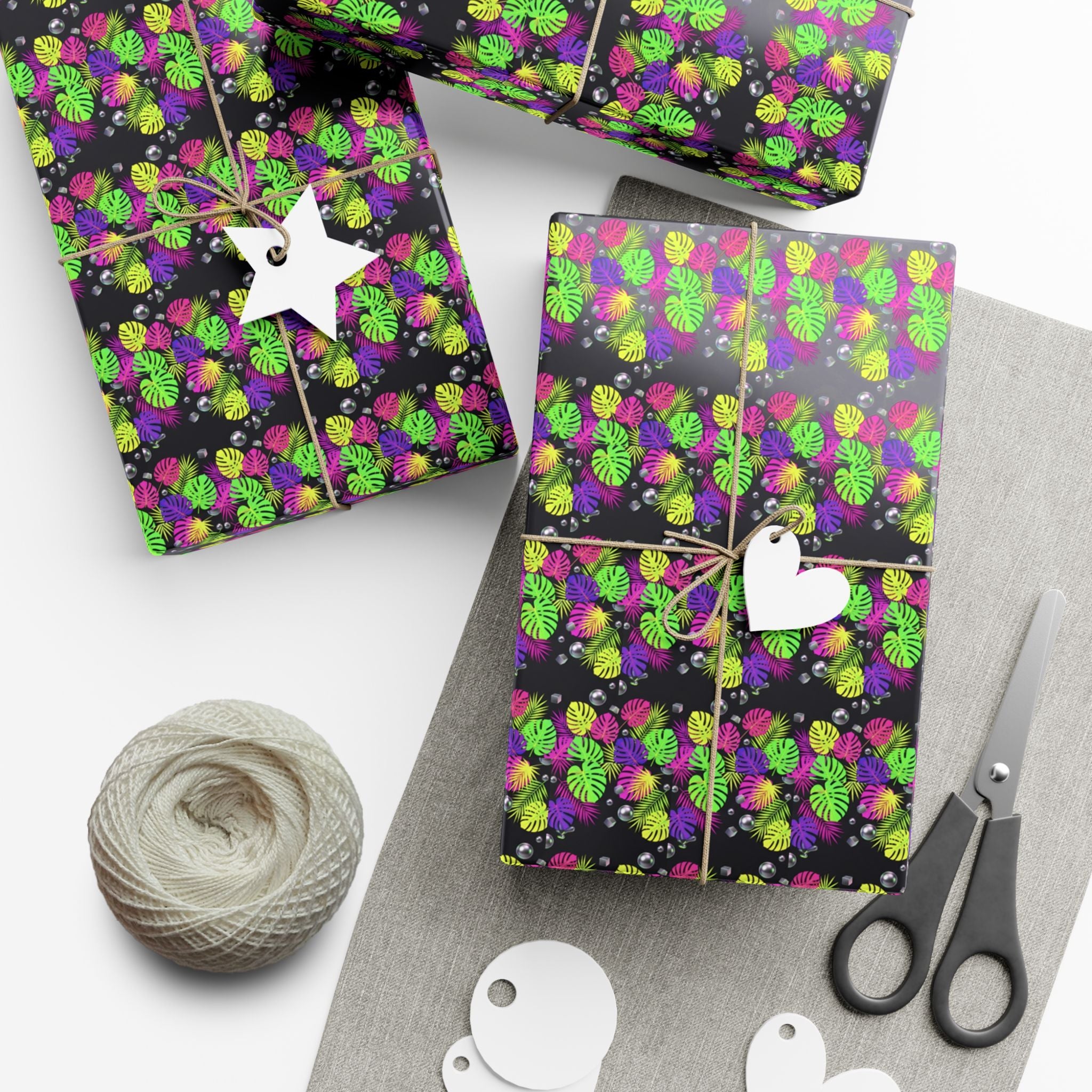 Neon Floral Pattern Gift Wrap Paper | Bright Botanical Wrapping Roll