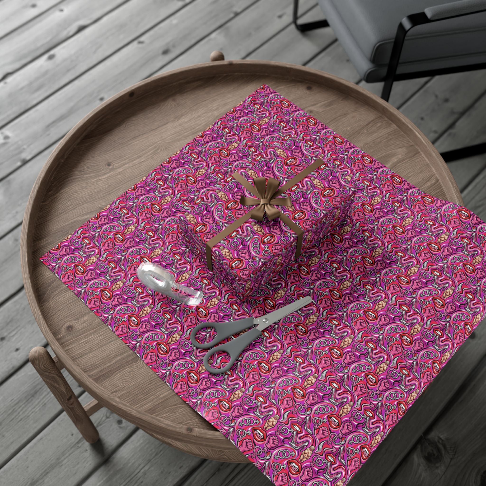Psychedelic Lip PWR Pattern Gift Wrap Paper | Pink Swirl Wrapping Paper