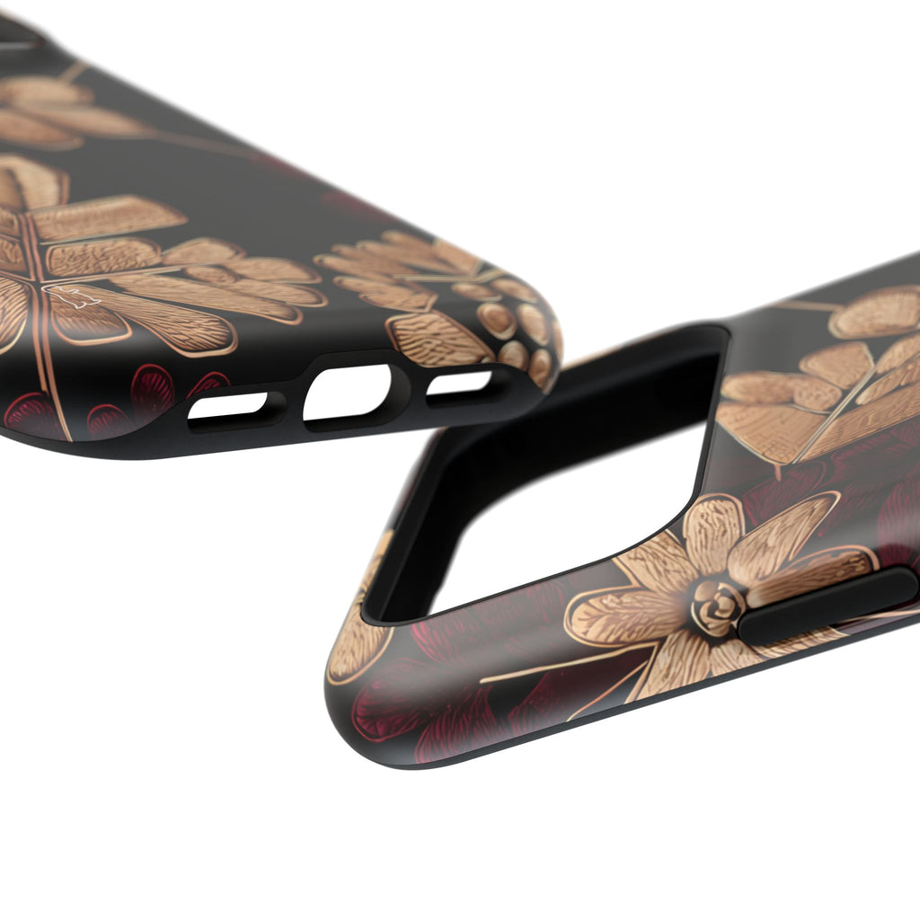 Gold Leaf Floral Phone Case | Impact-Resistant Case