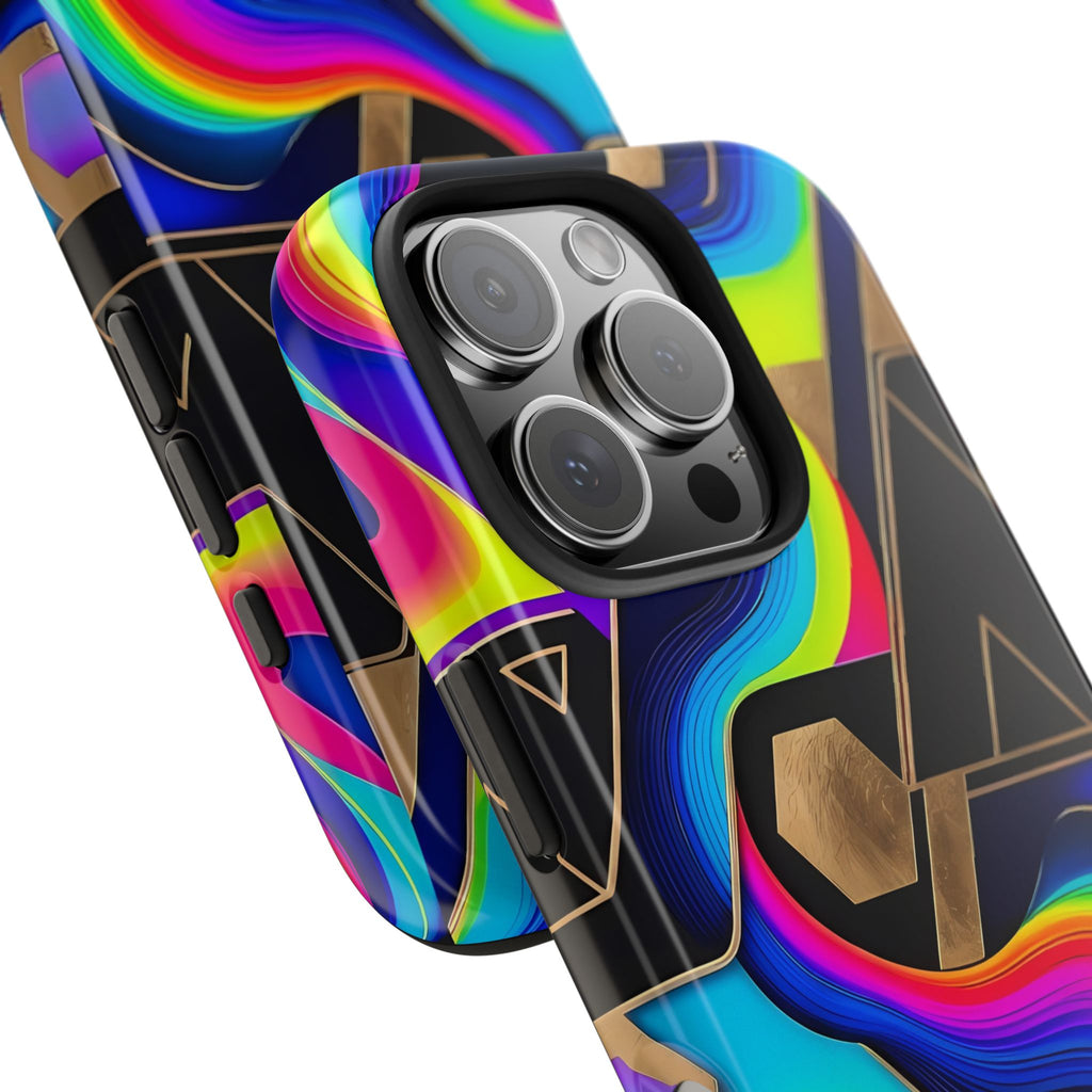 Rainbow Wave Geometric Tough Phone Case | Abstract Neon Prism