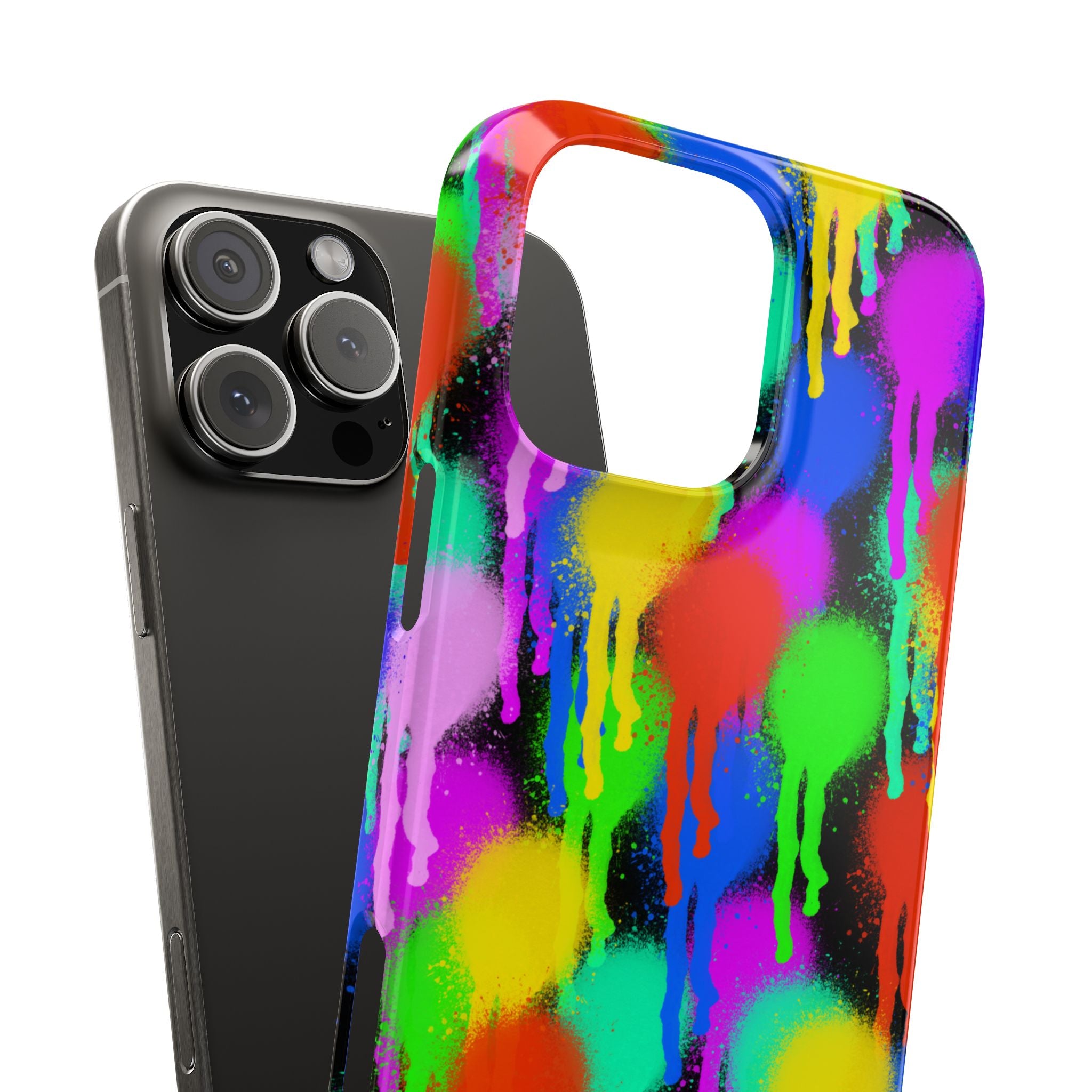 Colorful Drip Spray Paint Dots Slim Phone Case | Neon Graffiti Pattern