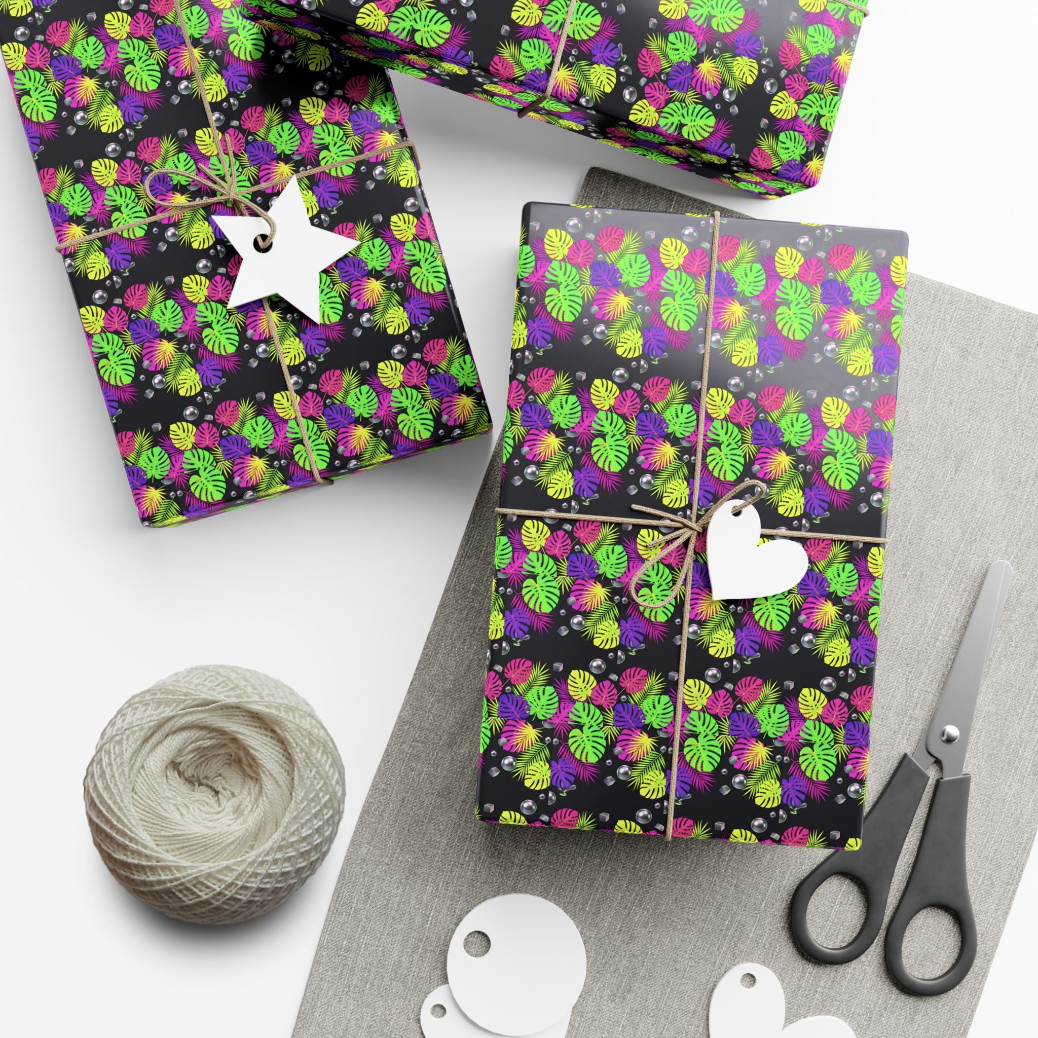 Neon Floral Pattern Gift Wrap Paper | Bright Botanical Wrapping Roll