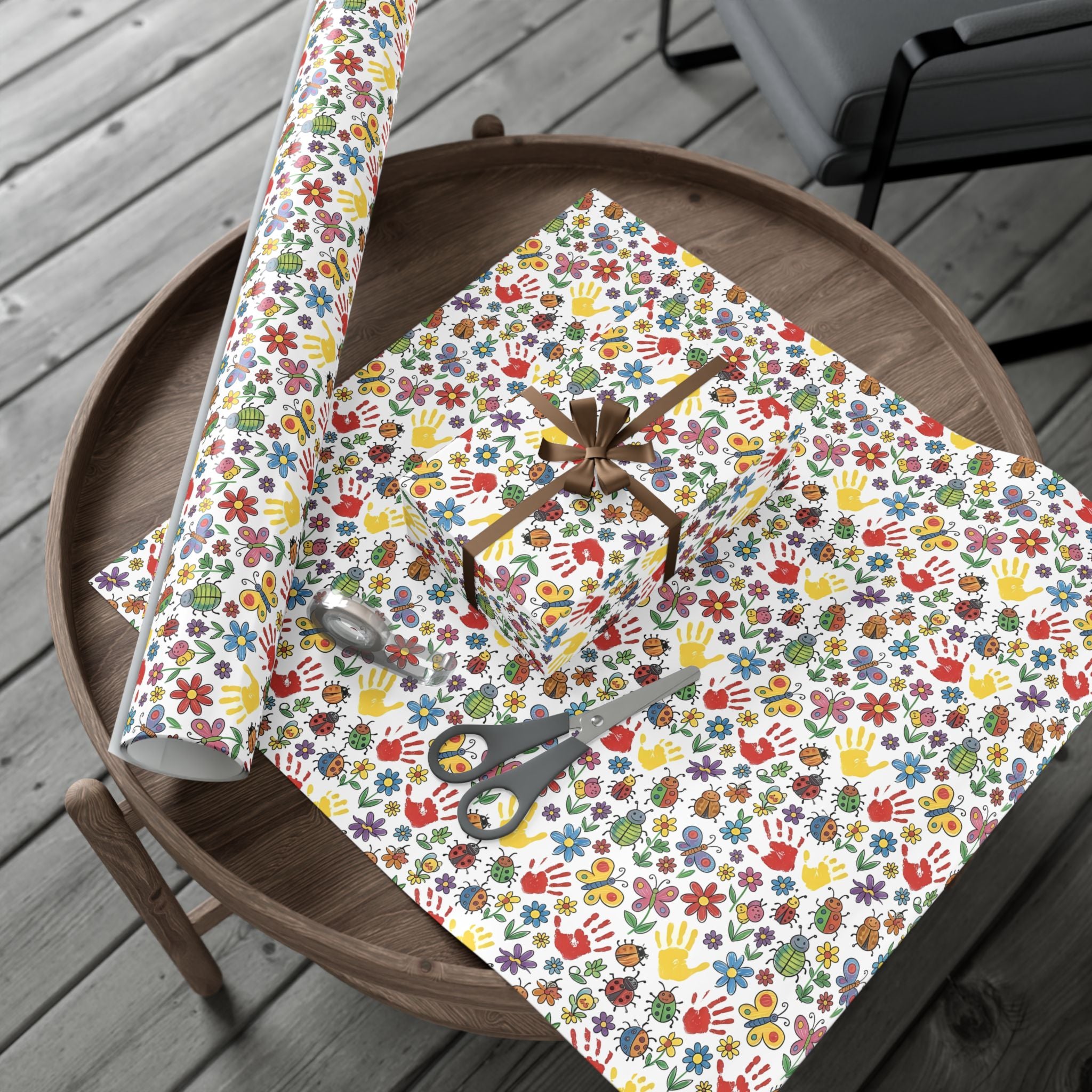 Kids Handprint Flowers Pattern Gift Wrap Paper | Floral Children's Wrapping