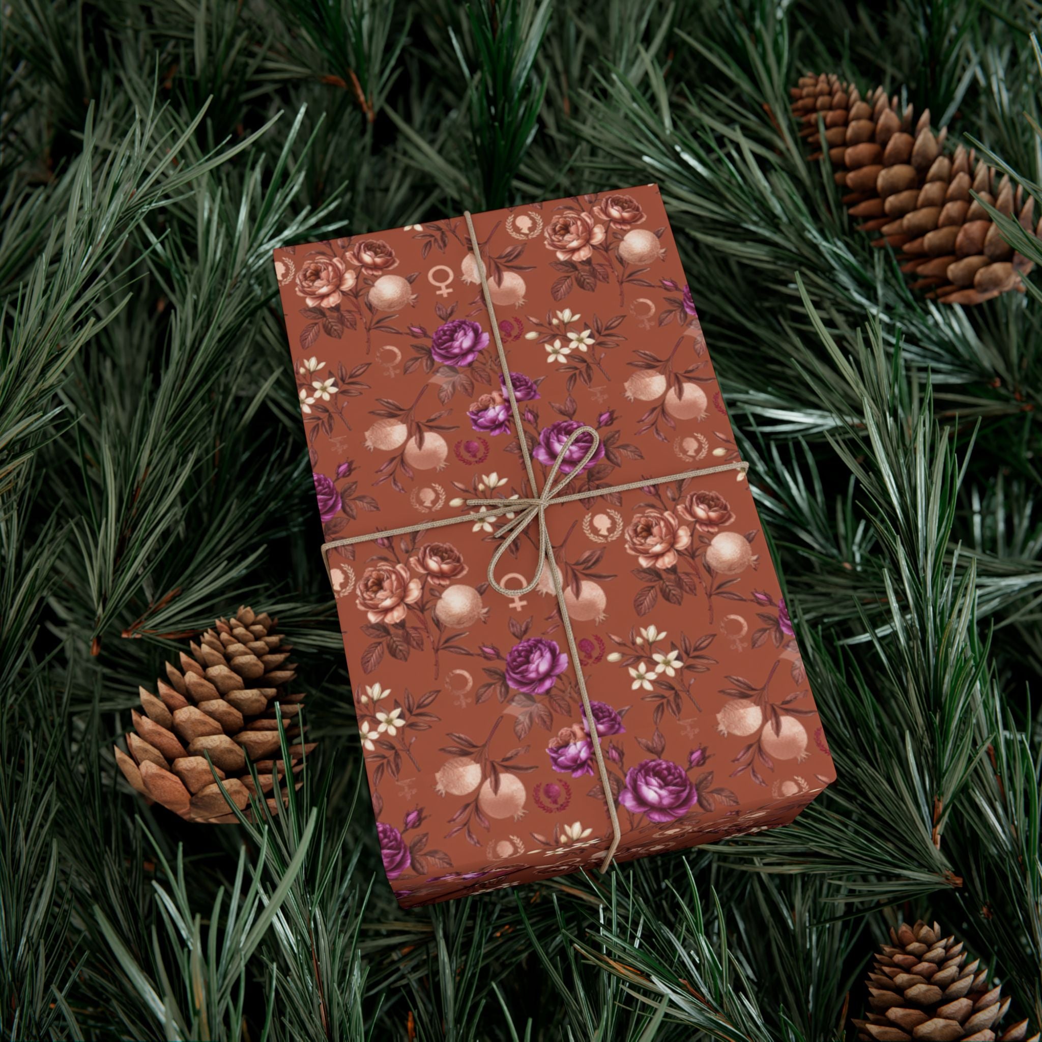Rust Floral Pattern Gift Wrap Paper | Seamless Flower Wrapping Paper Roll