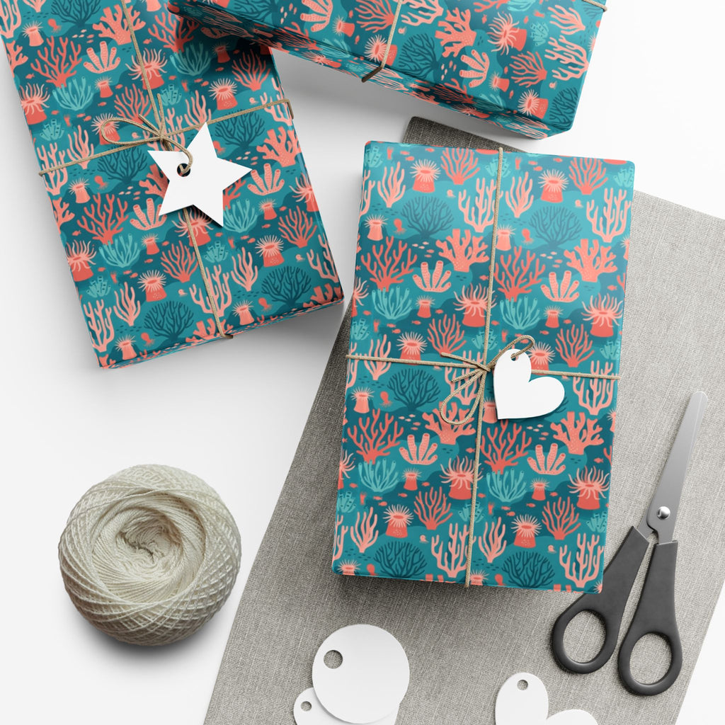 Coral Reef Pattern Gift Wrap Papers | Ocean Seaweed Shells Wrapping Paper