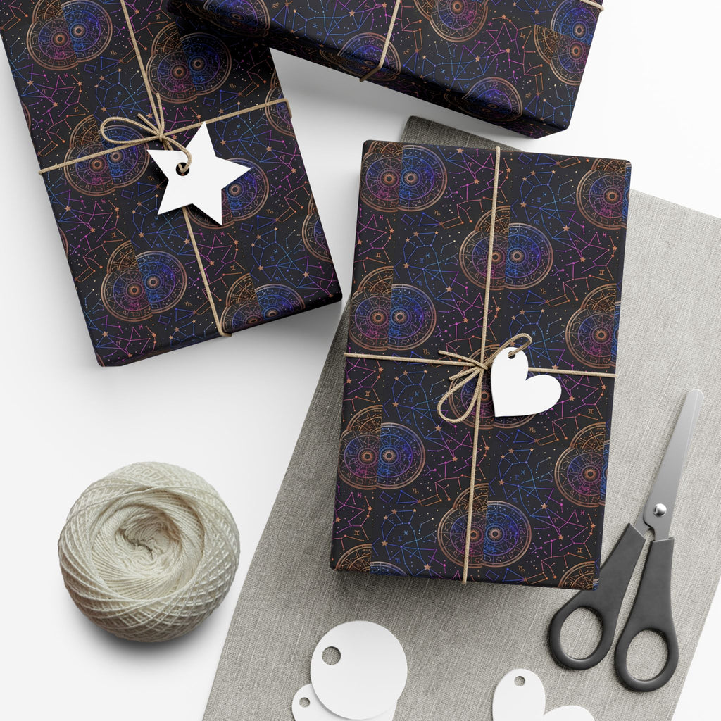 Celestial Mandala Pattern Gift Wrap Paper | Dark Starry Wrapping Paper
