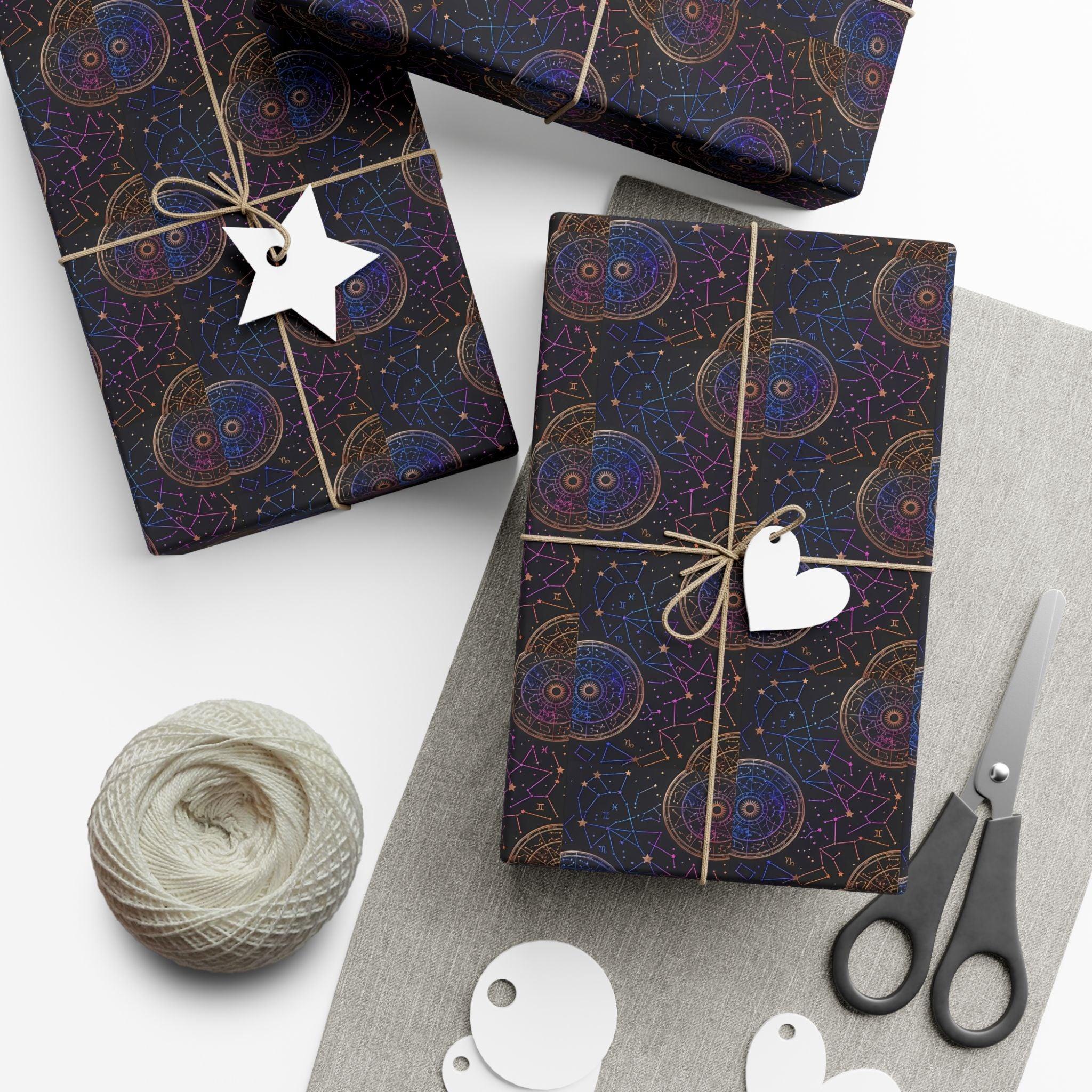 Celestial Mandala Pattern Gift Wrap Paper | Dark Starry Wrapping Paper