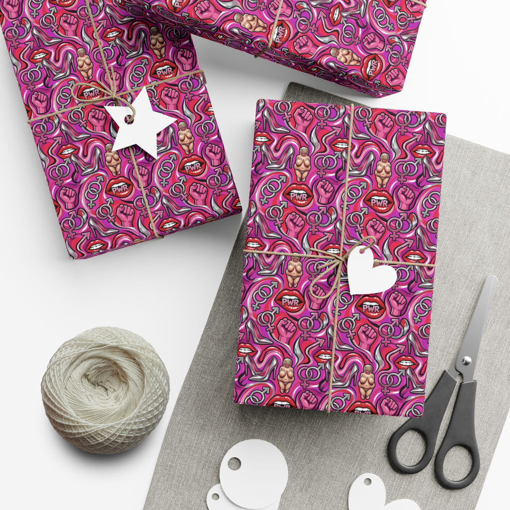Psychedelic Lip PWR Pattern Gift Wrap Paper | Pink Swirl Wrapping Paper