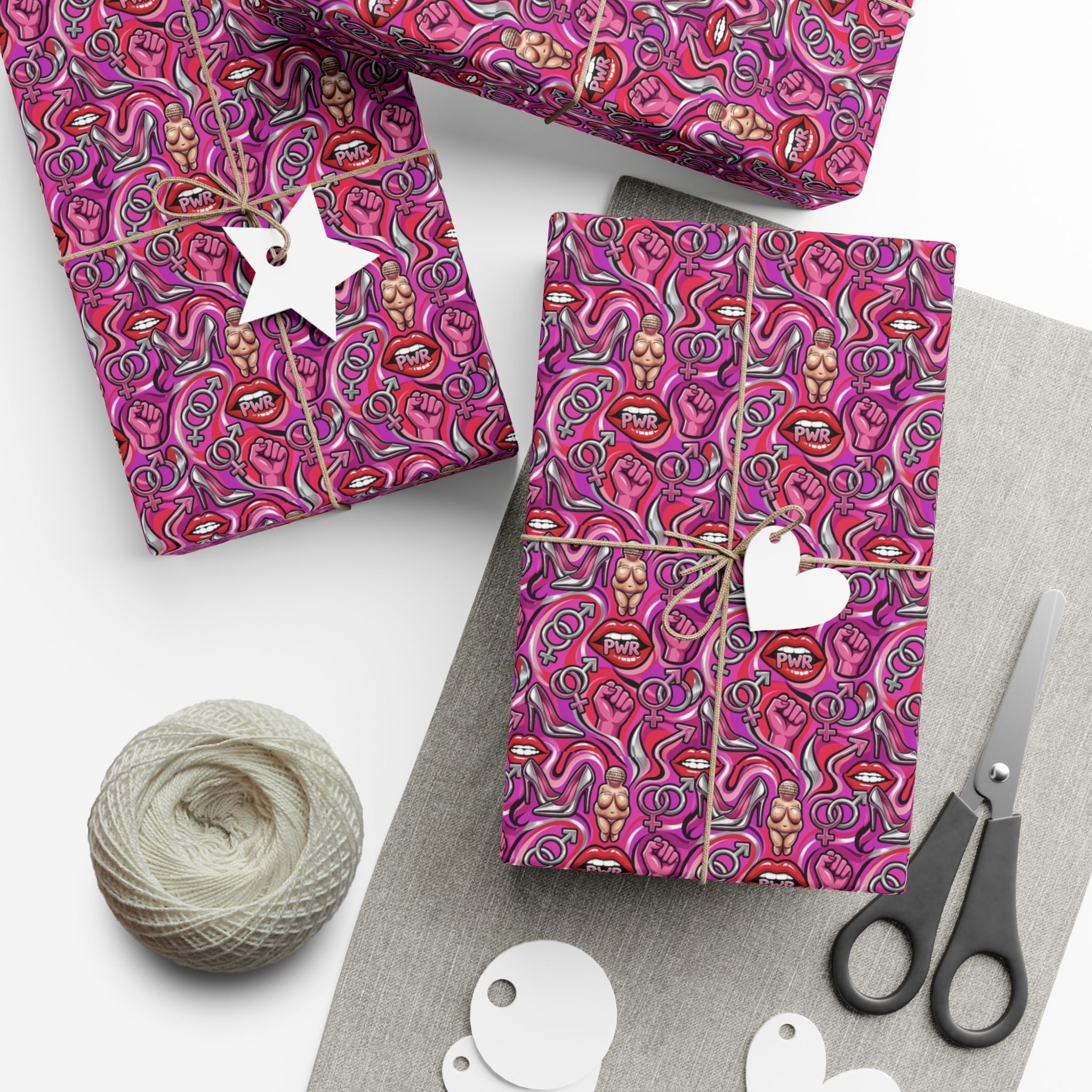 Psychedelic Lip PWR Pattern Gift Wrap Paper | Pink Swirl Wrapping Paper