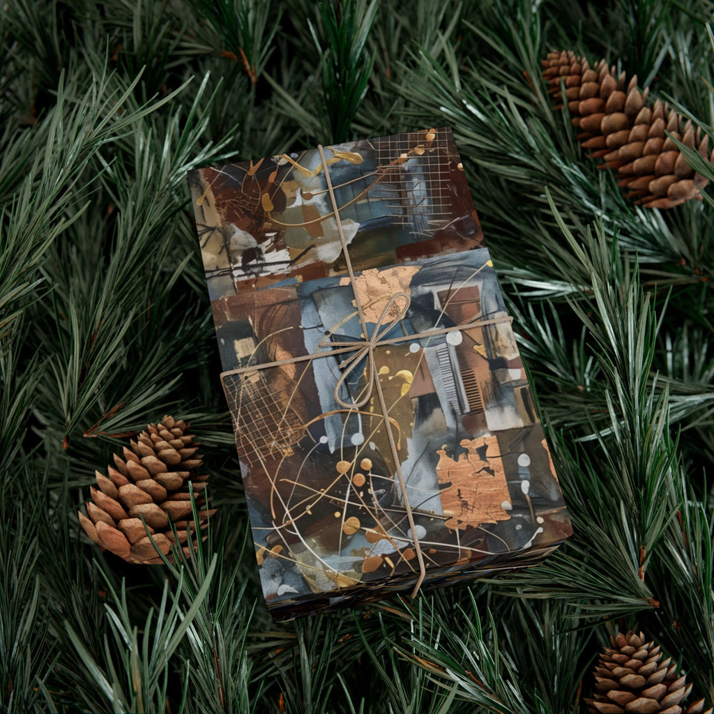 Abstract Paint Splatter Gift Wrap Papers | Modern Brown Blue Wrapping Paper