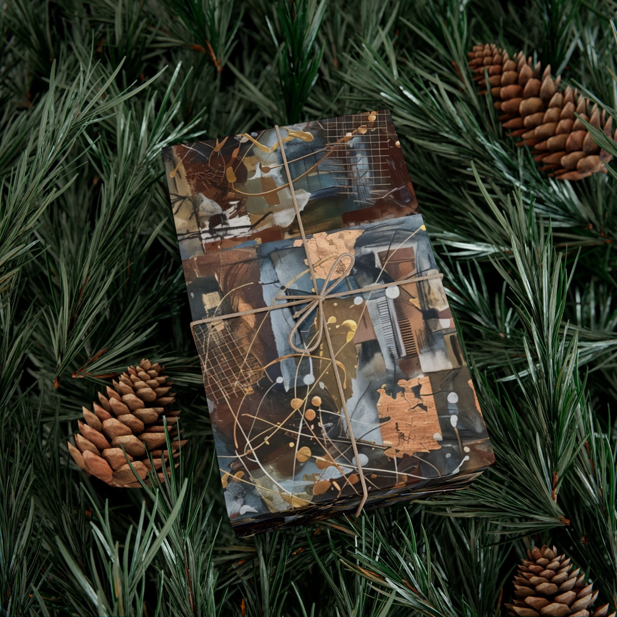 Abstract Paint Splatter Gift Wrap Papers | Modern Brown Blue Wrapping Paper