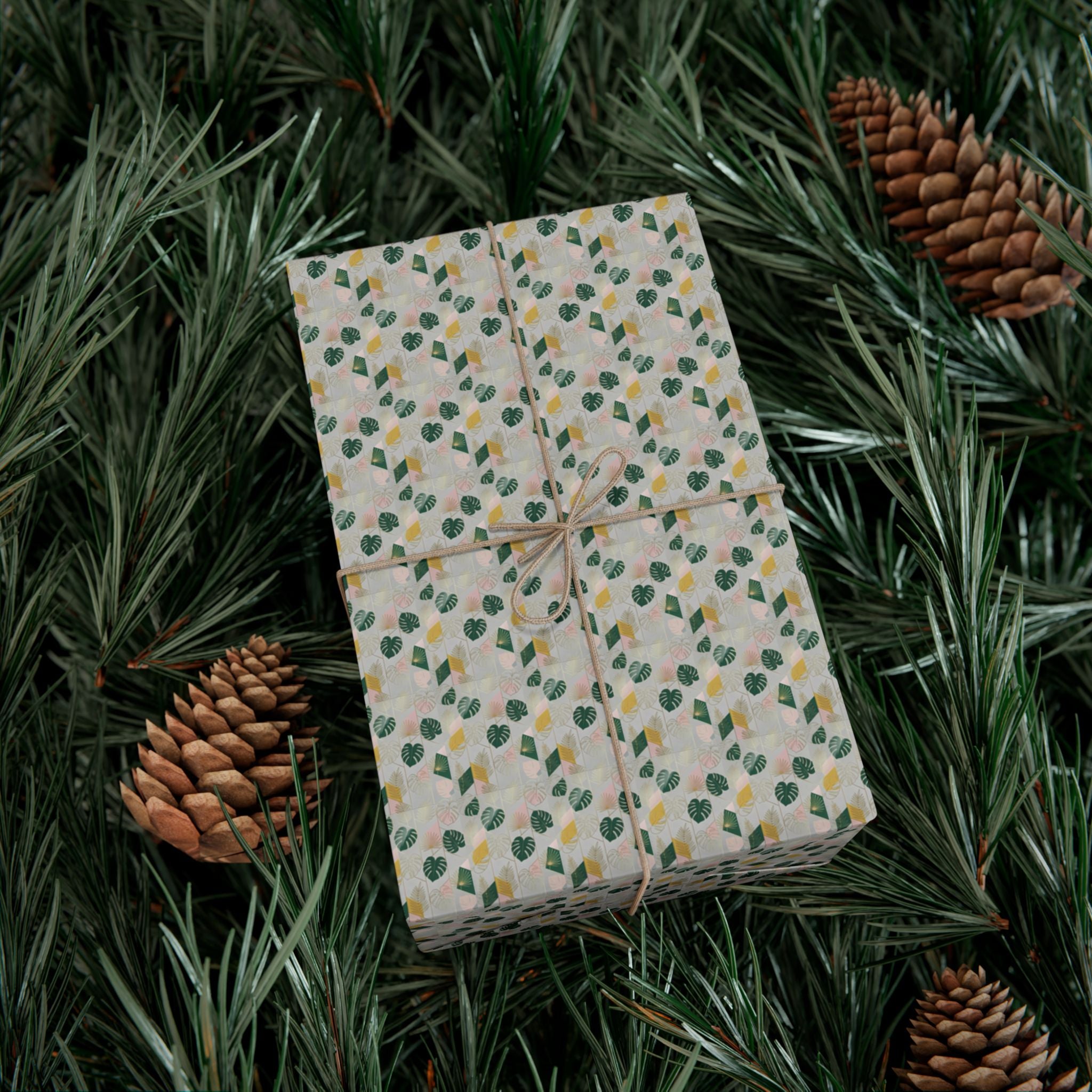 Abstract Leaf Pattern Gift Wrap, Botanical Wrapping Paper Roll | Neutral Green Beige