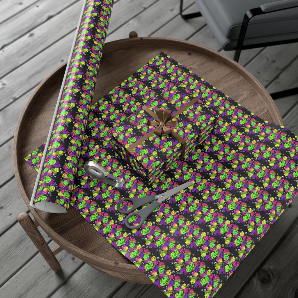 Neon Floral Pattern Gift Wrap Paper | Bright Botanical Wrapping Roll