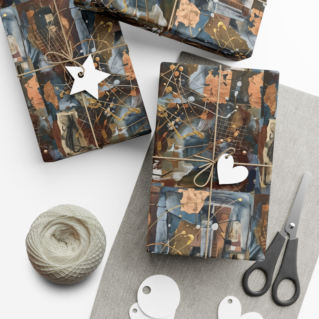 Abstract Paint Splatter Gift Wrap Papers | Modern Brown Blue Wrapping Paper